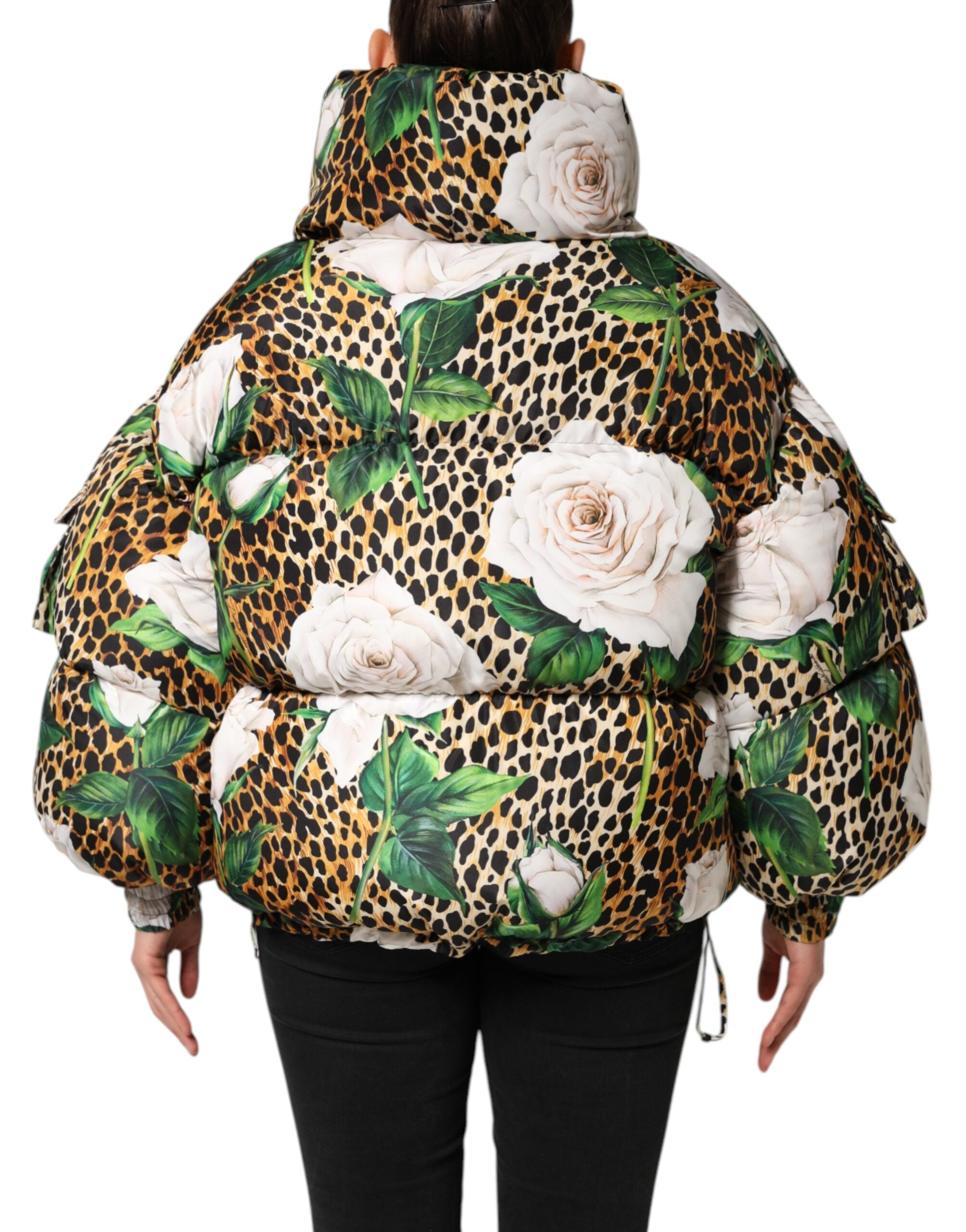 Multicolor Leopard Rose Puffer Quilted Jacket - ventzia