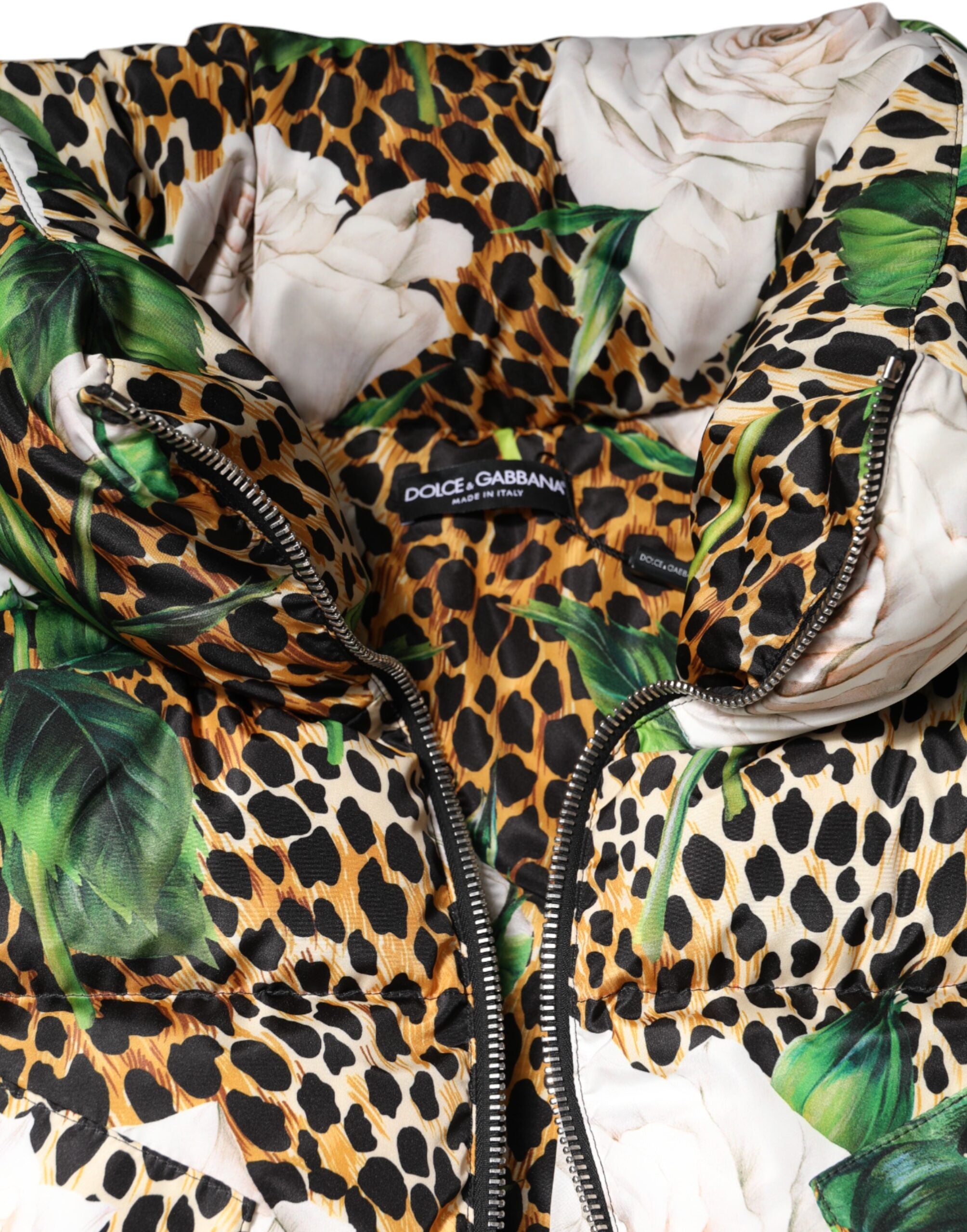Multicolor Leopard Rose Puffer Quilted Jacket - ventzia
