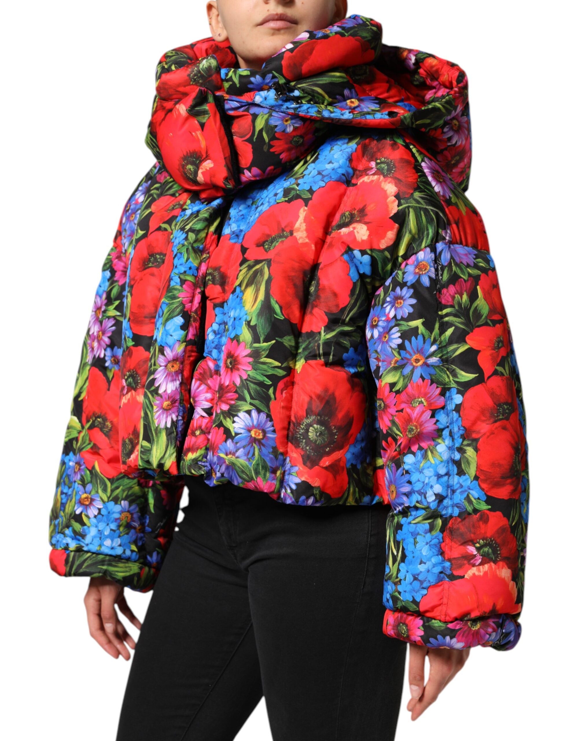 Multicolor Floral Hooded Puffer Coat Jacket - ventzia
