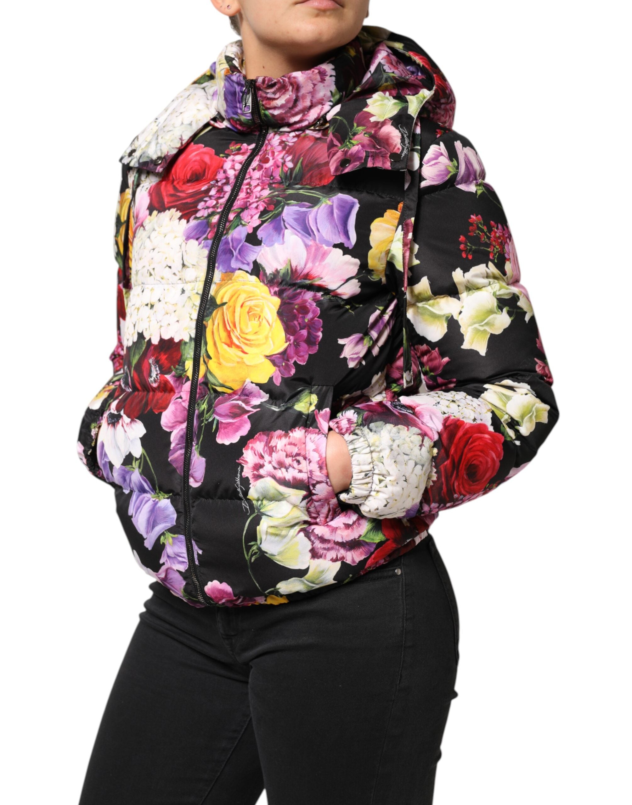 Multicolor Floral Hooded Puffer Quilted Jacket - ventzia