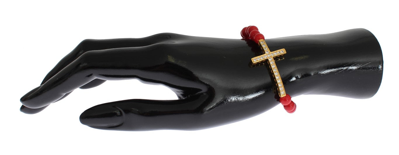 Elegant Gold and Red Coral Beaded Bracelet - ventzia