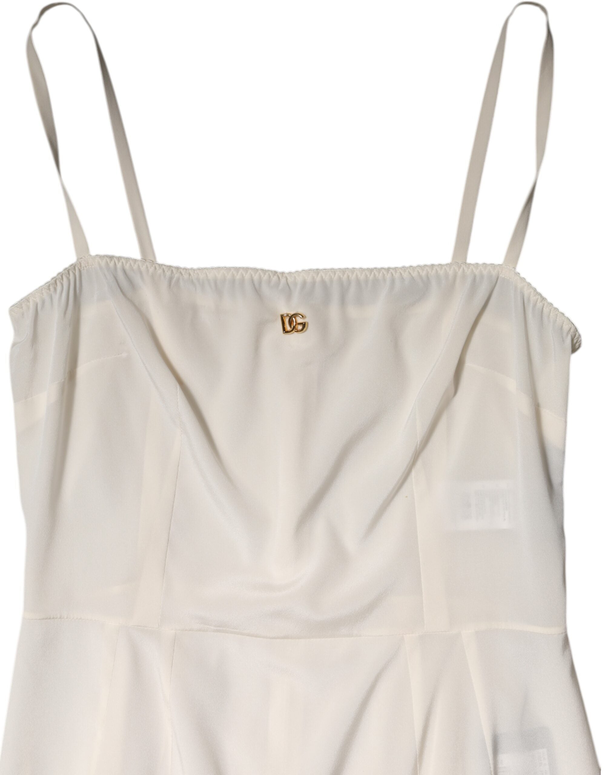 White Full Slip DG Logo Silk Dress Sleepwear - ventzia