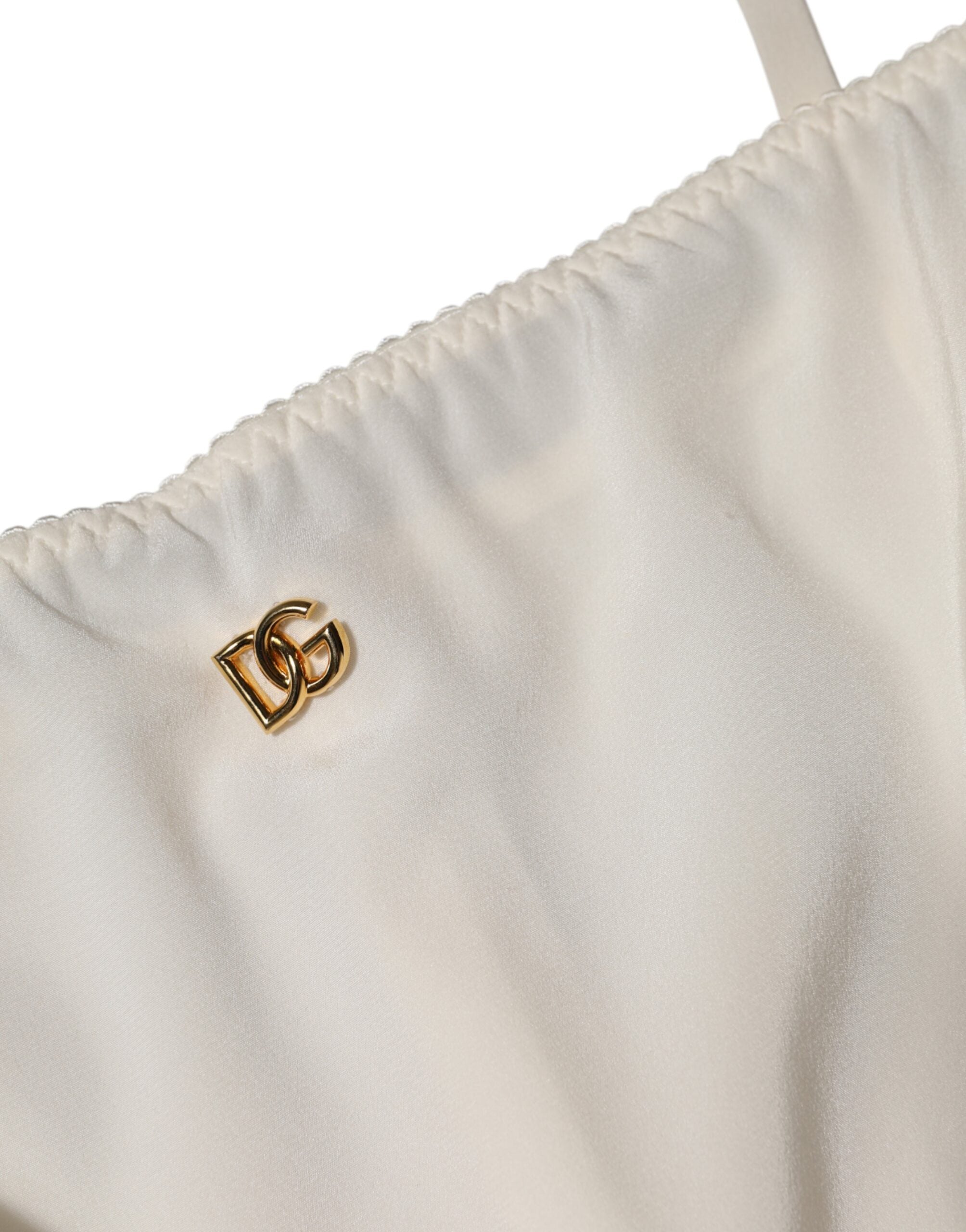 White Full Slip DG Logo Silk Dress Sleepwear - ventzia