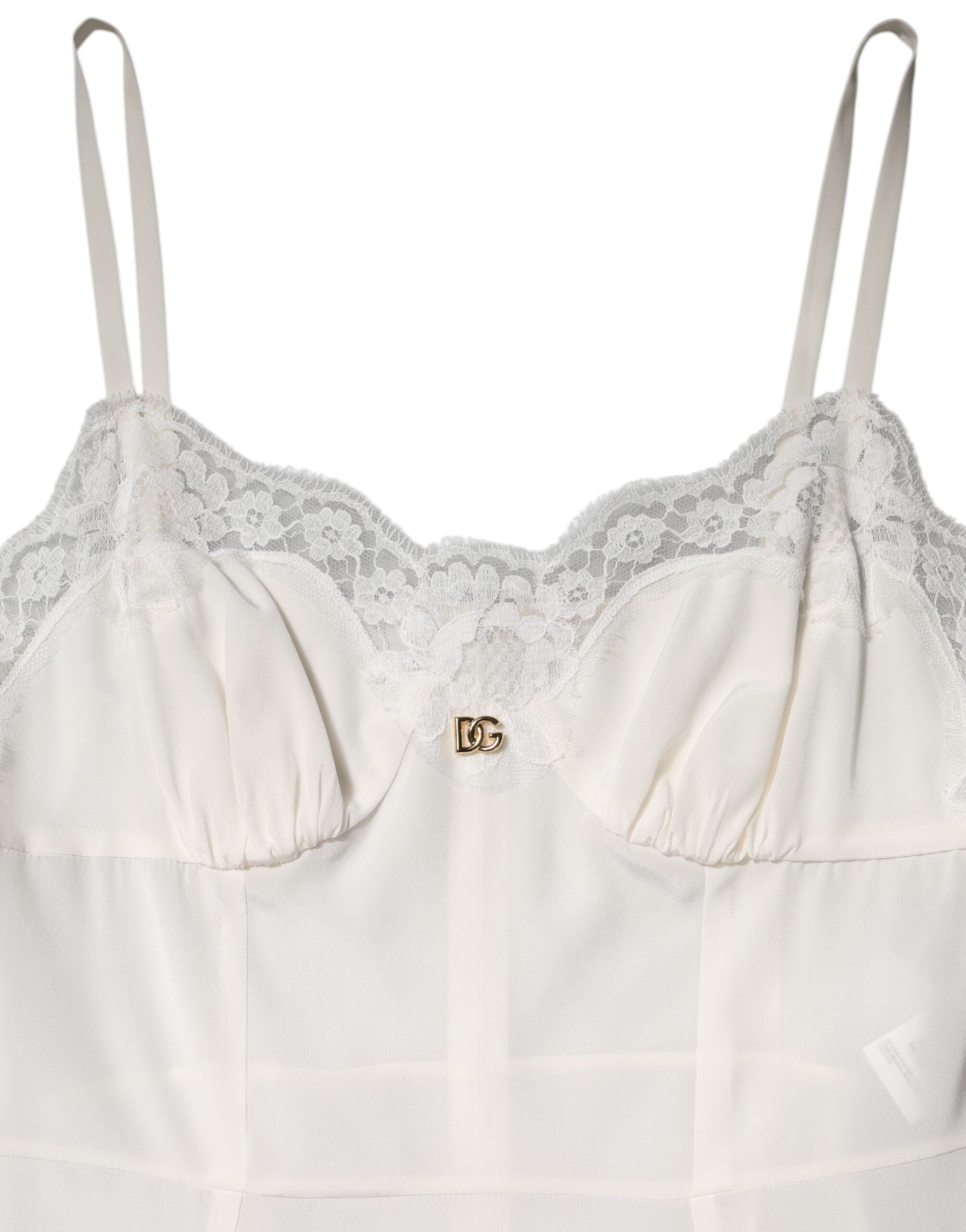 White Lace DG Logo Silk Dress Sleepwear - ventzia