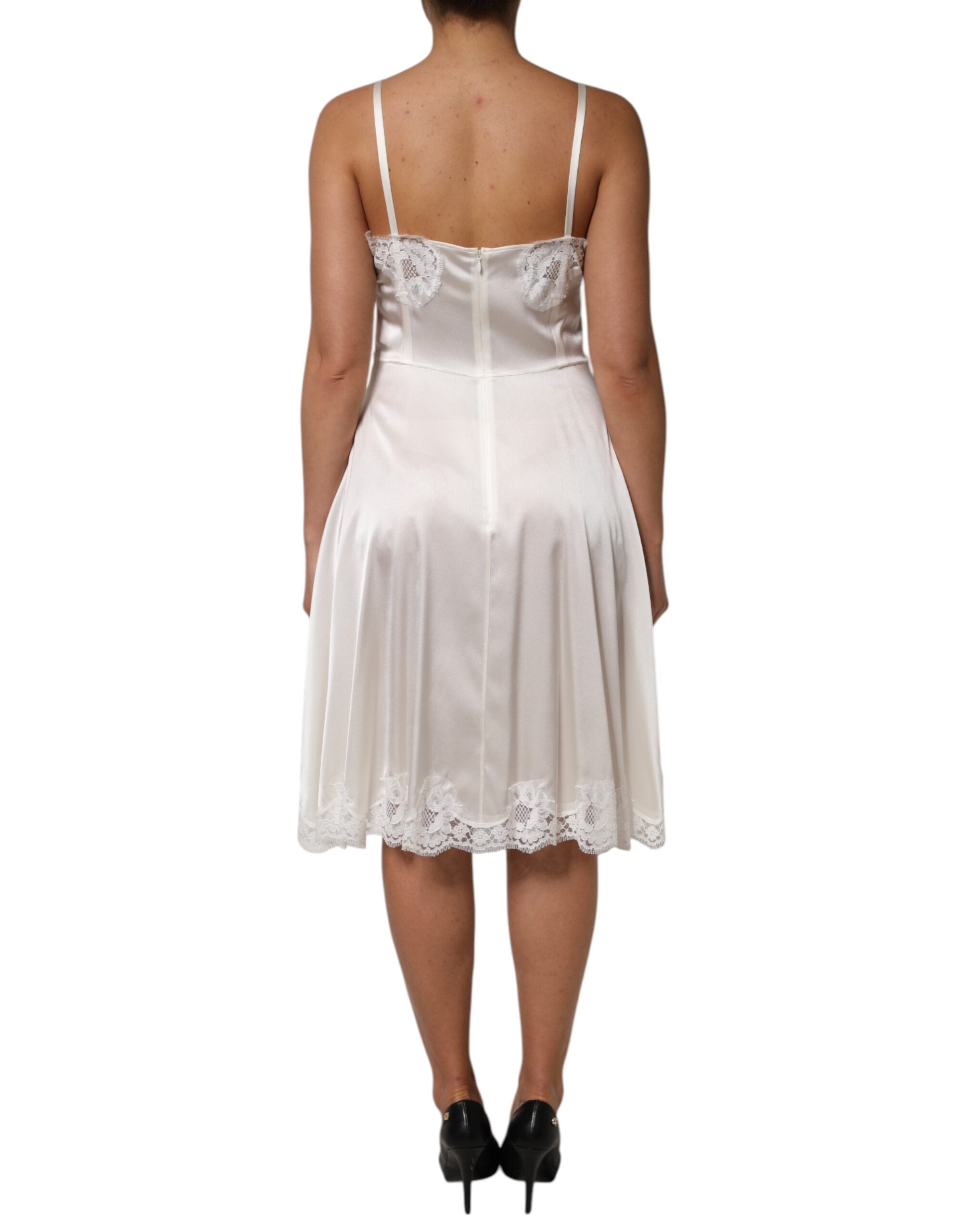 White Lace DG Logo Silk Dress Sleepwear - ventzia