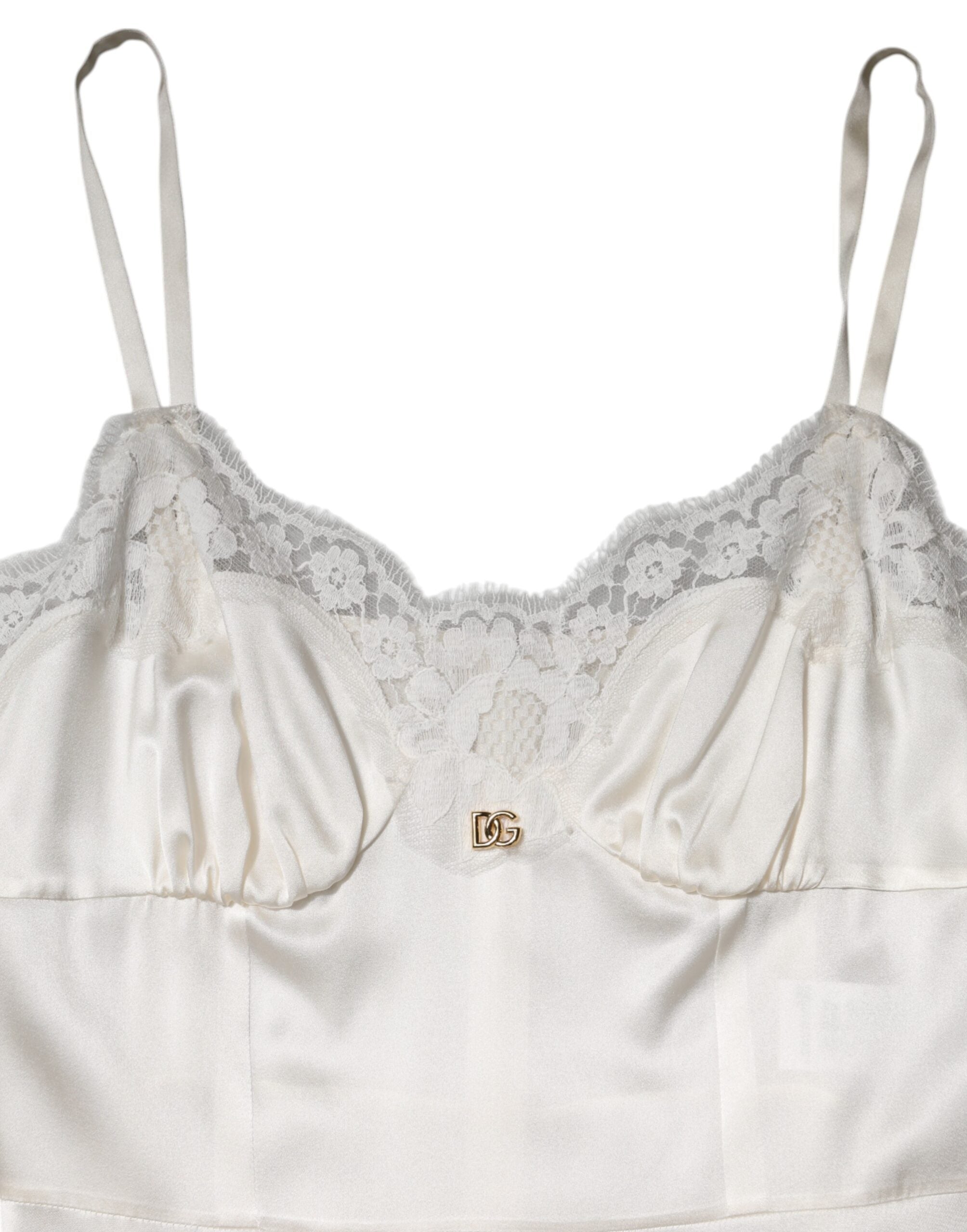 White Lace DG Logo Silk Dress Sleepwear - ventzia