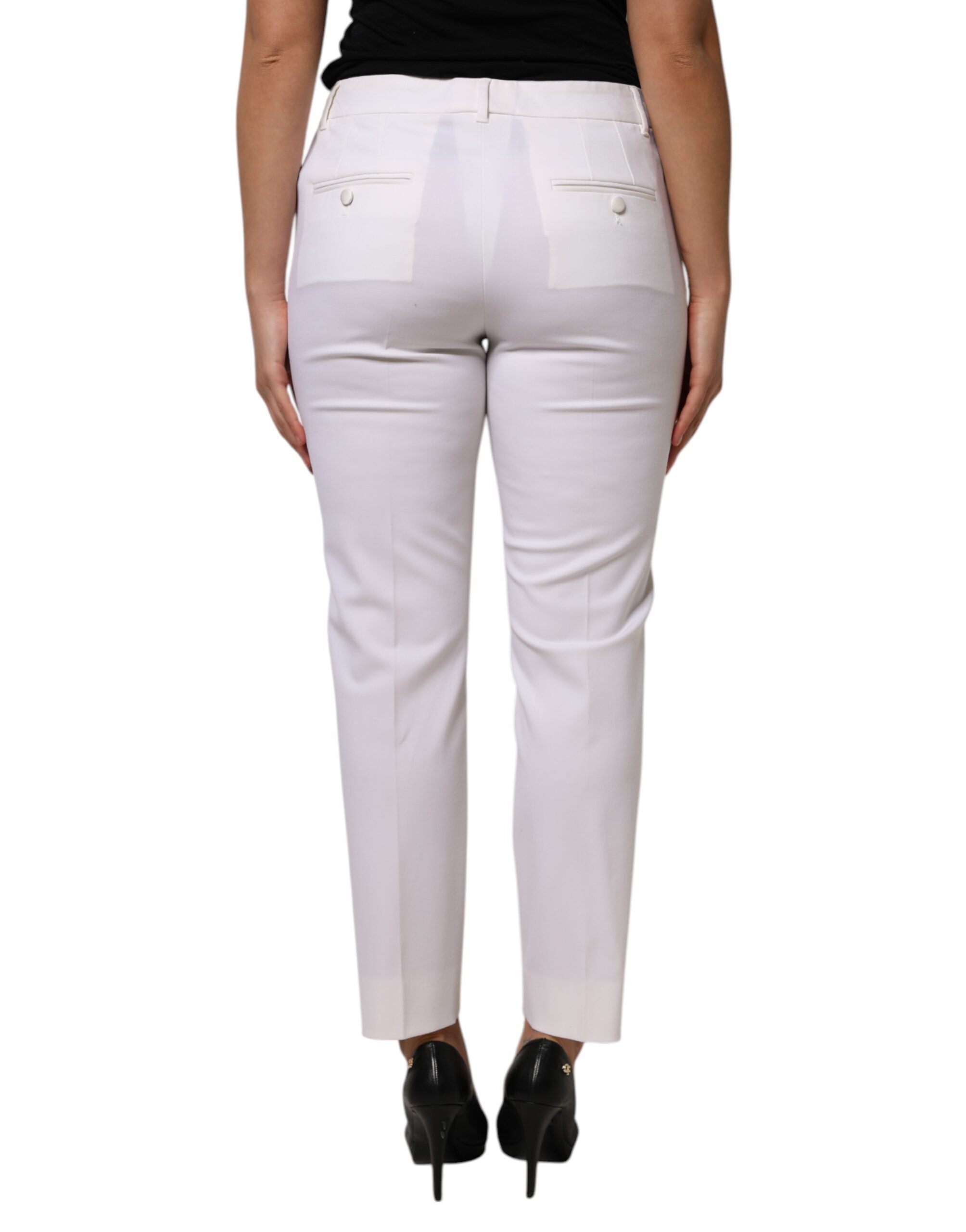 White Wool Mid Waist Tapered Pants - ventzia