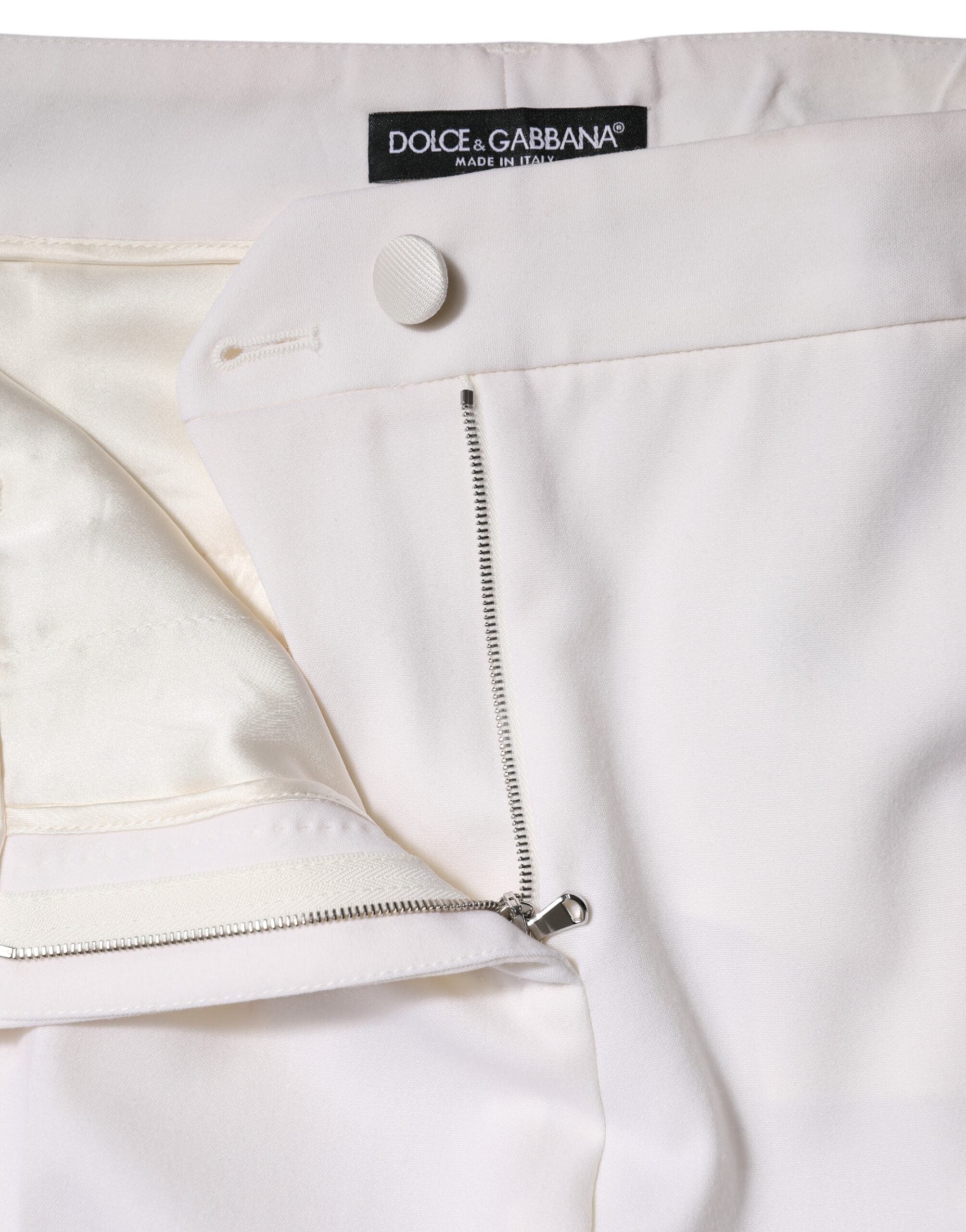 White Wool Mid Waist Tapered Pants - ventzia