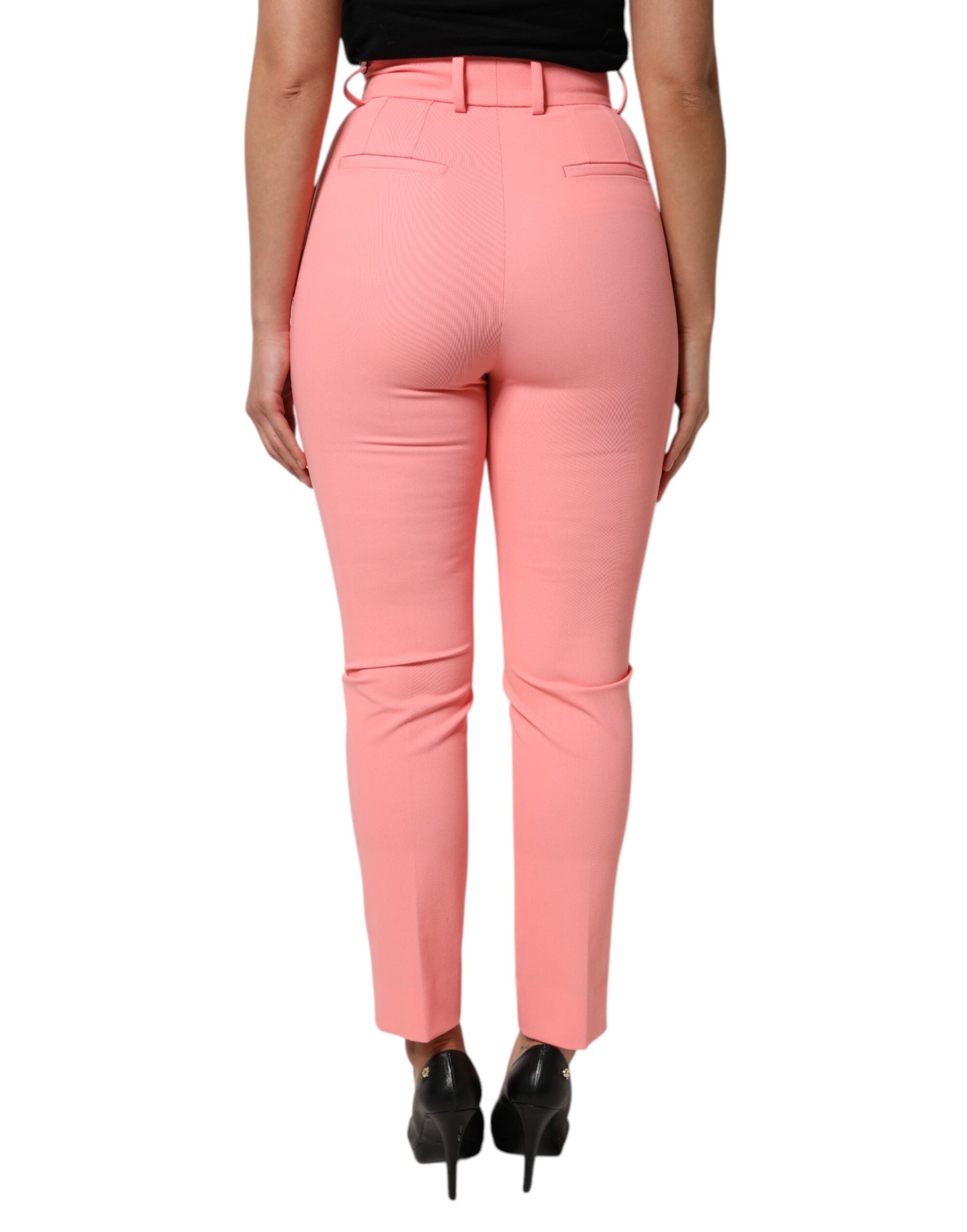 Pink High Waist Dress Tapered Pants - ventzia