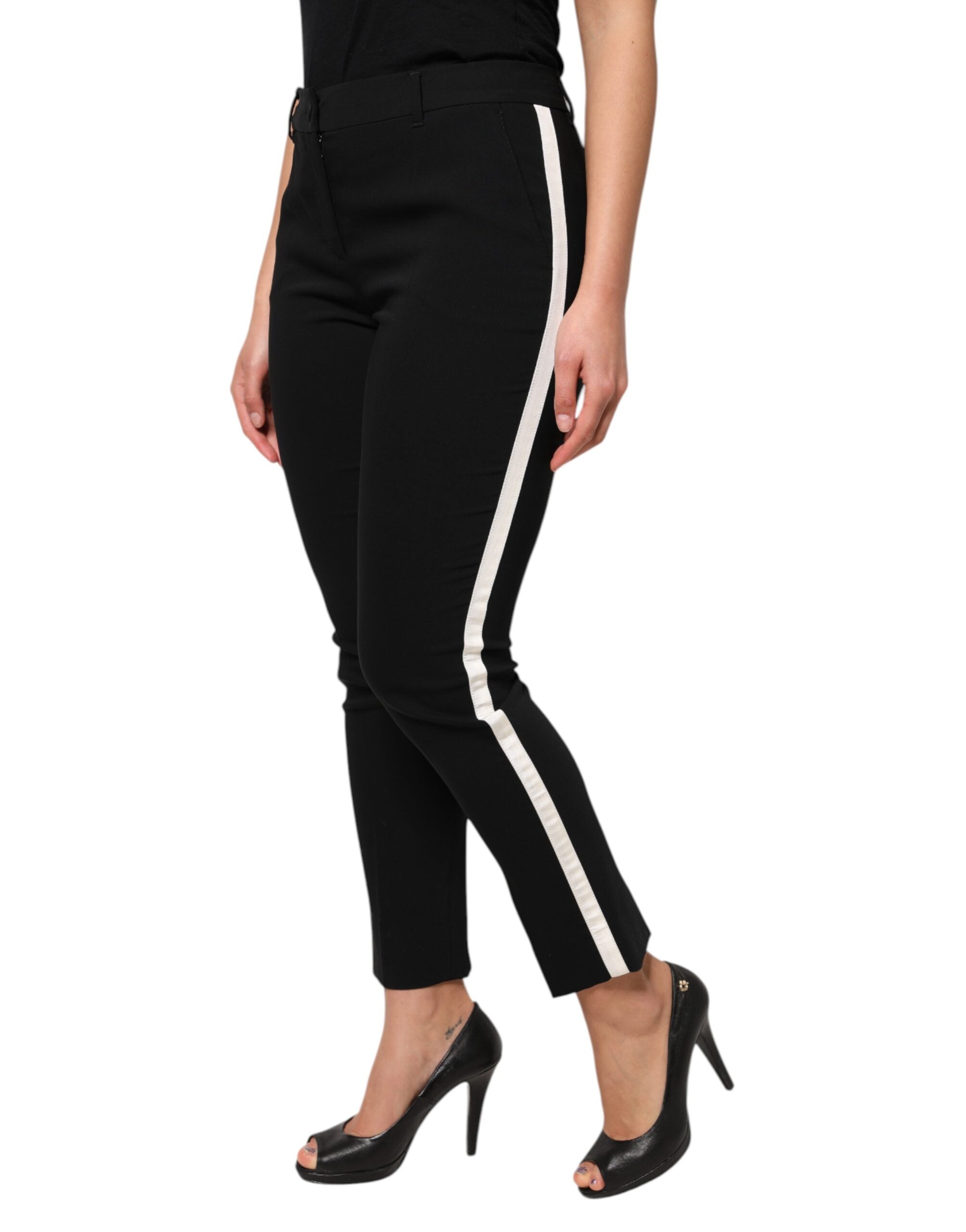 Black Wool High Waist Tapered Pants - ventzia