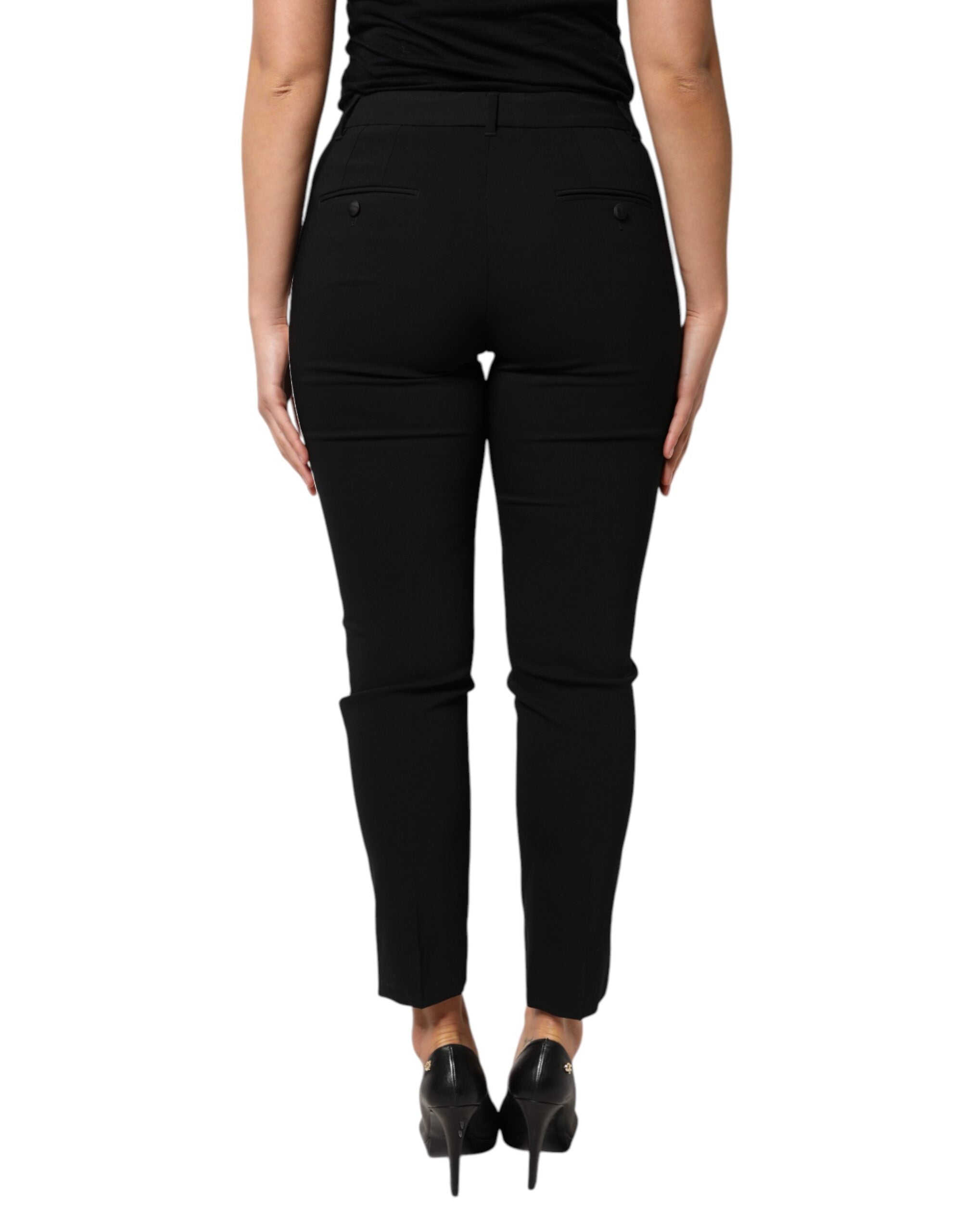 Black Wool High Waist Tapered Pants - ventzia