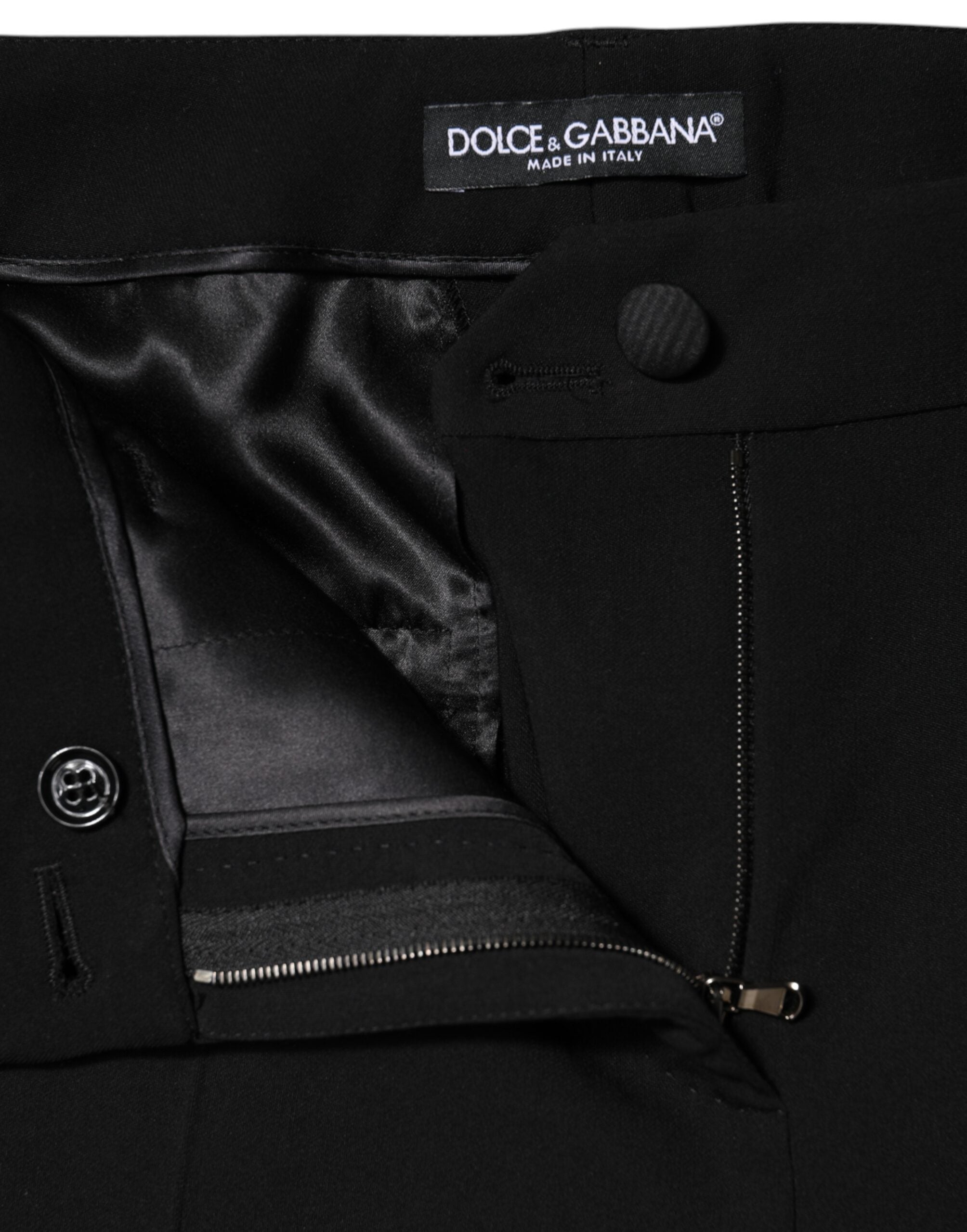 Black Wool High Waist Tapered Pants - ventzia