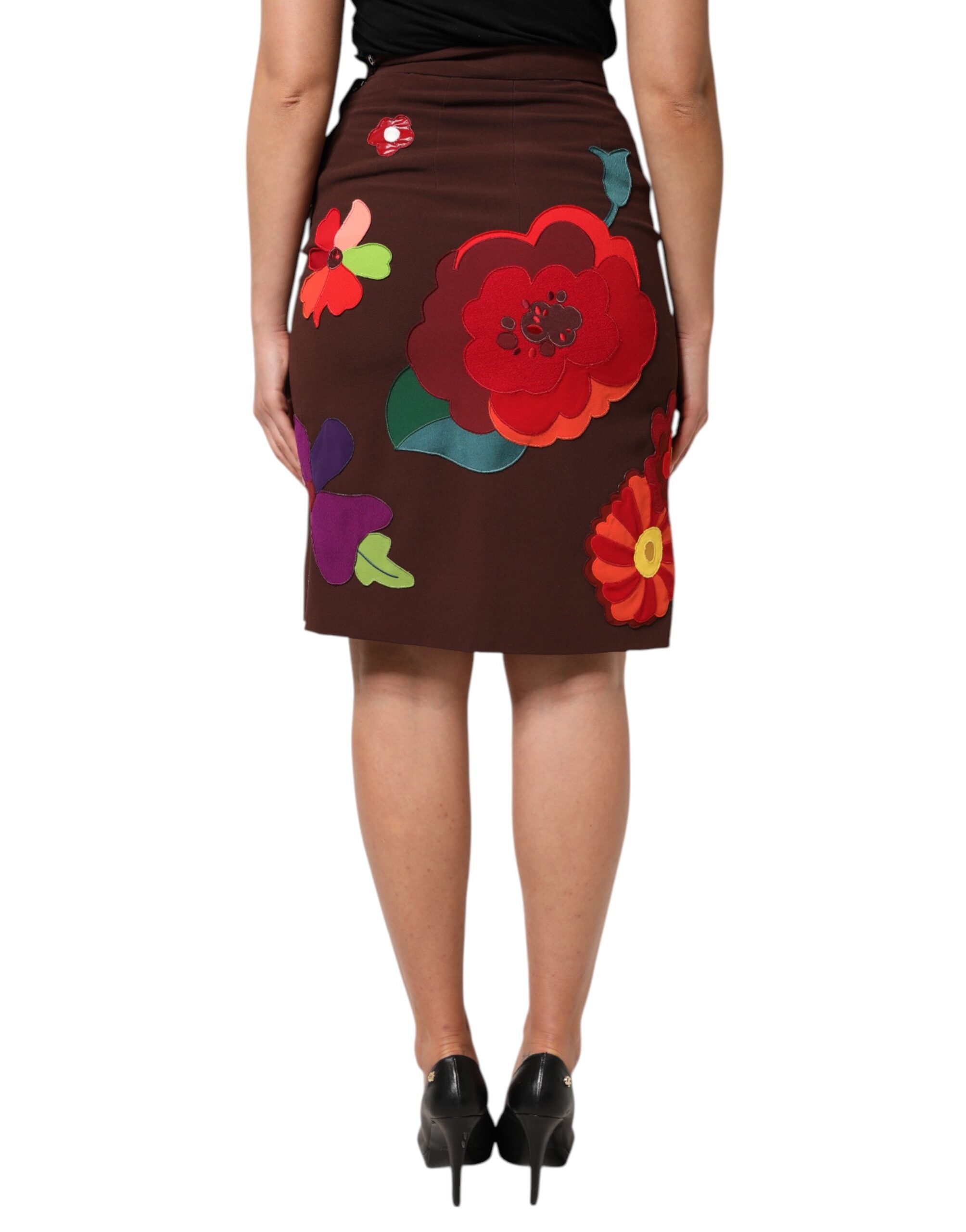 Brown Floral High Waist Side Slit Skirt - ventzia