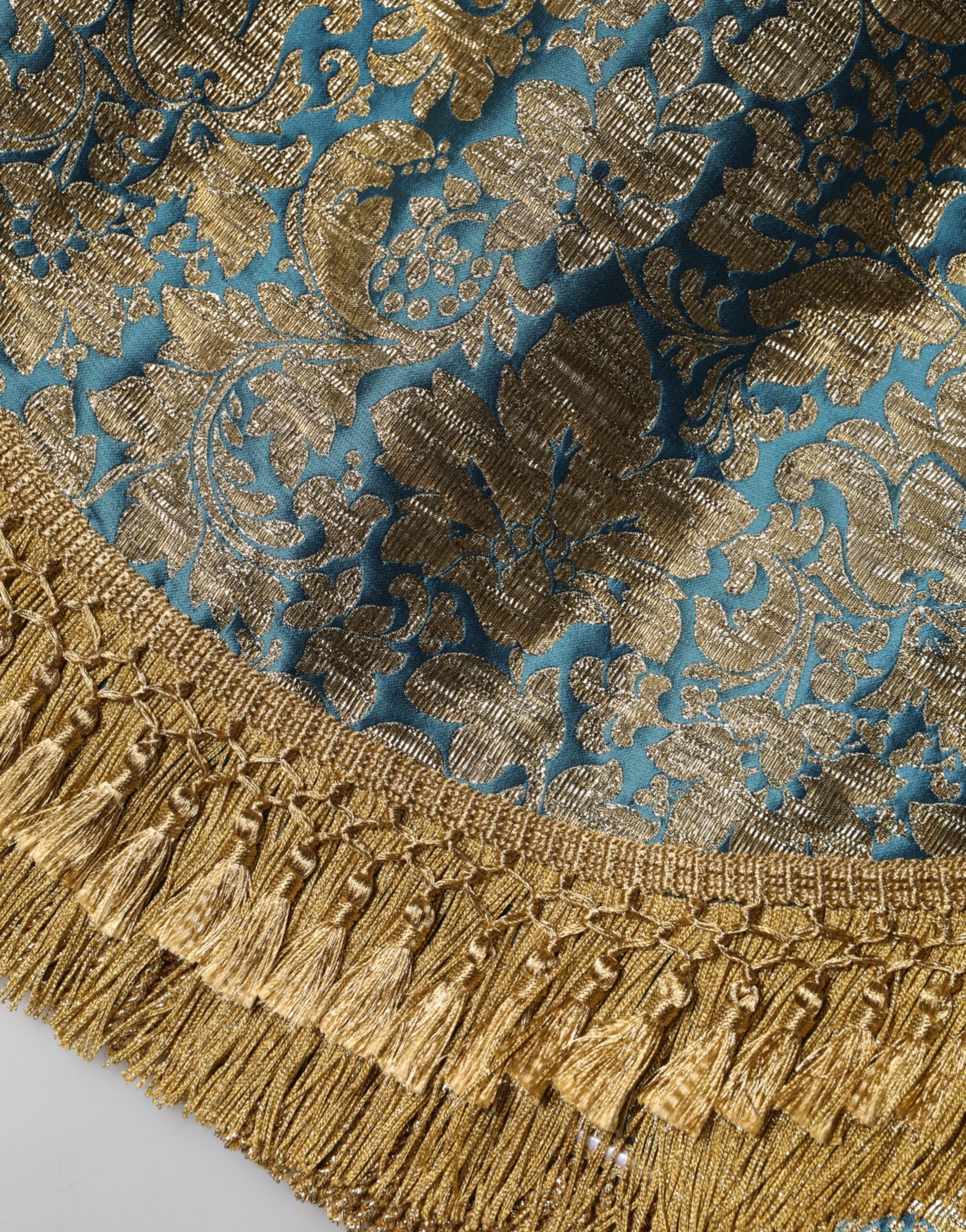 Blue Floral Jacquard Tasseled Mini Skirt - ventzia