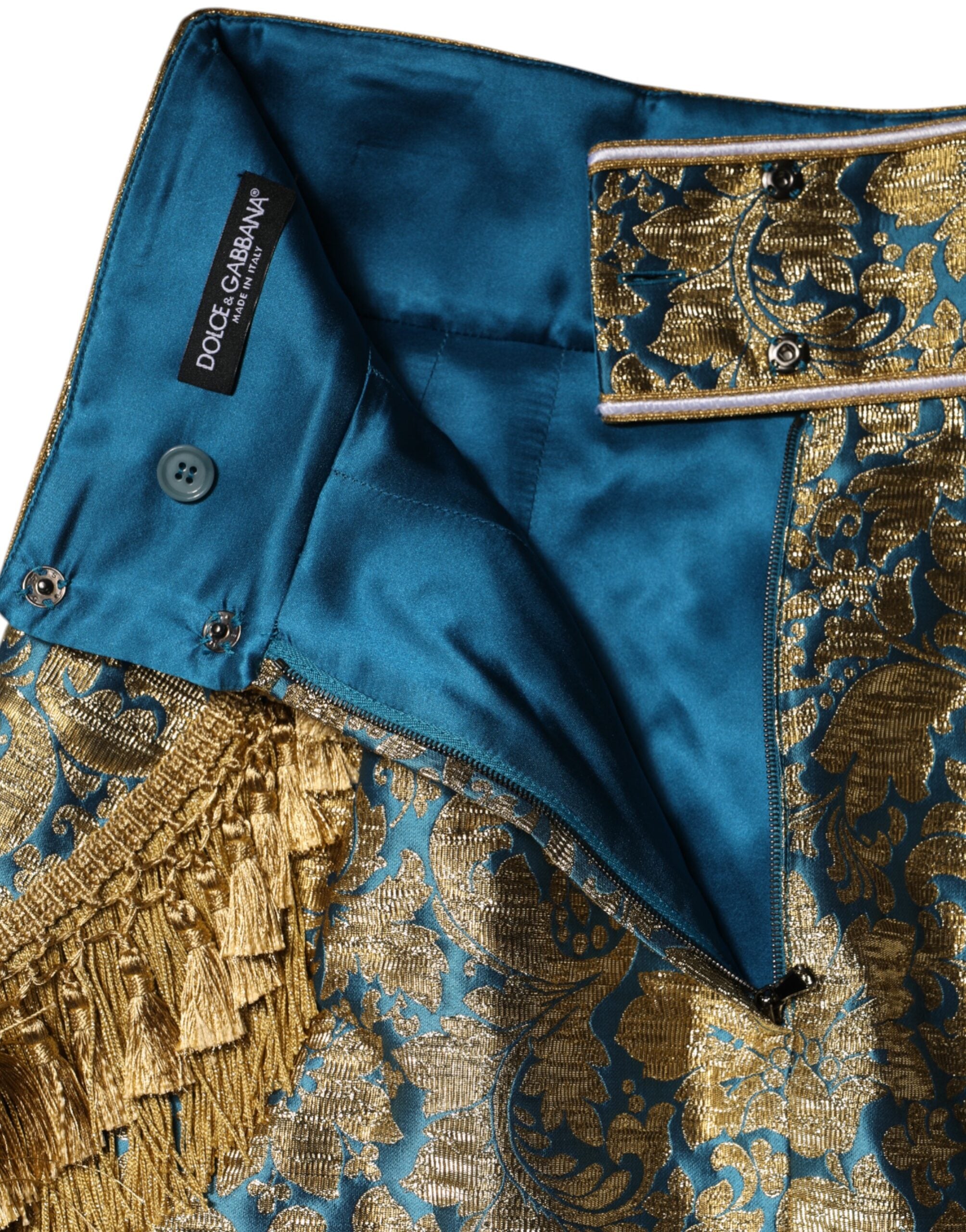 Blue Floral Jacquard Tasseled Mini Skirt - ventzia