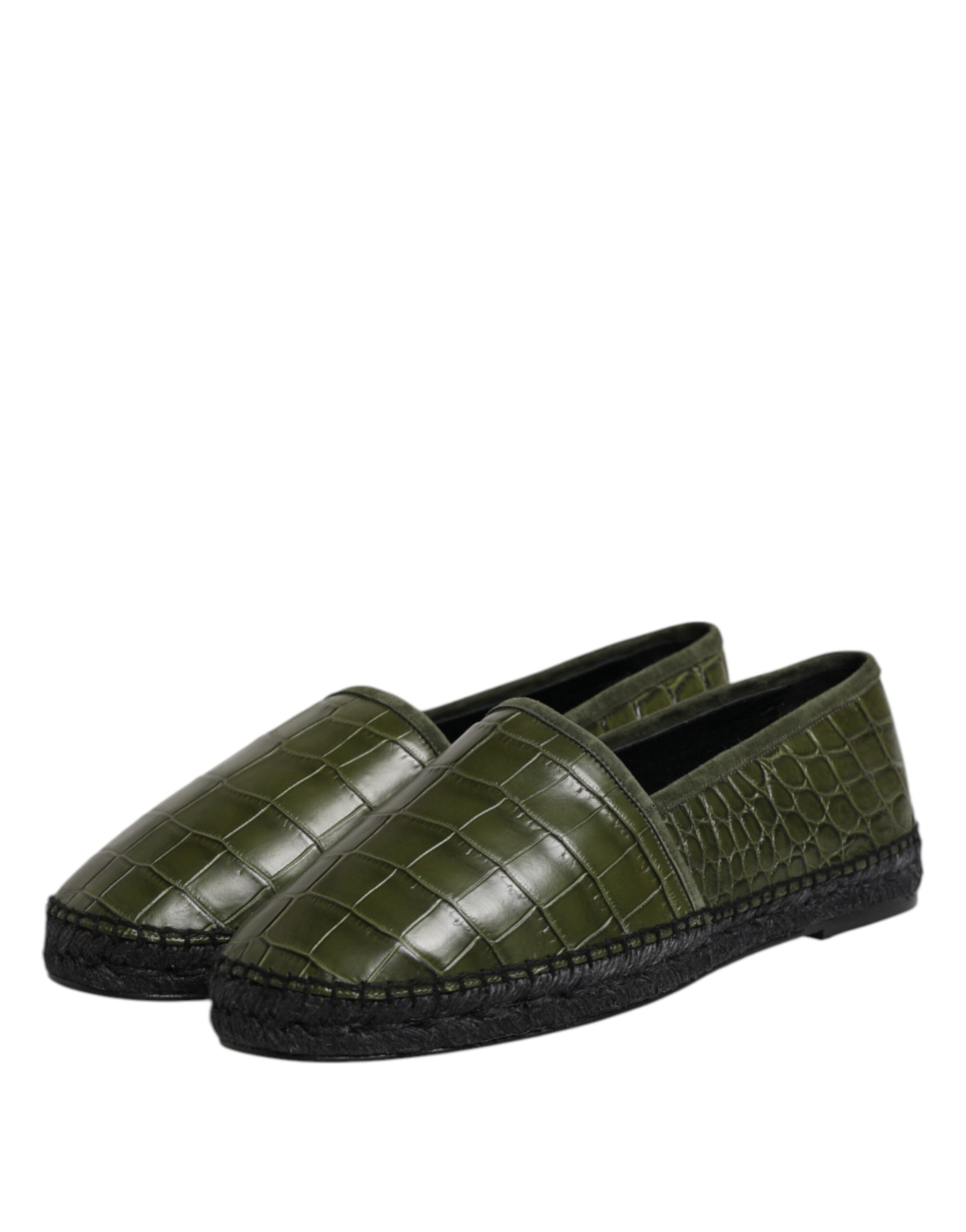 Green Exotic Leather Espadrilles Slip On Shoes - ventzia