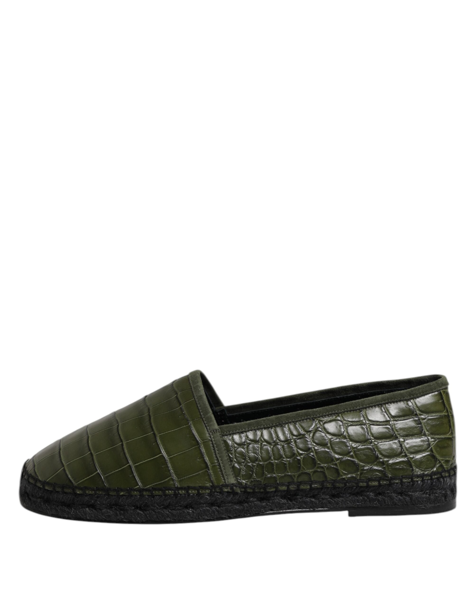 Green Exotic Leather Espadrilles Slip On Shoes - ventzia