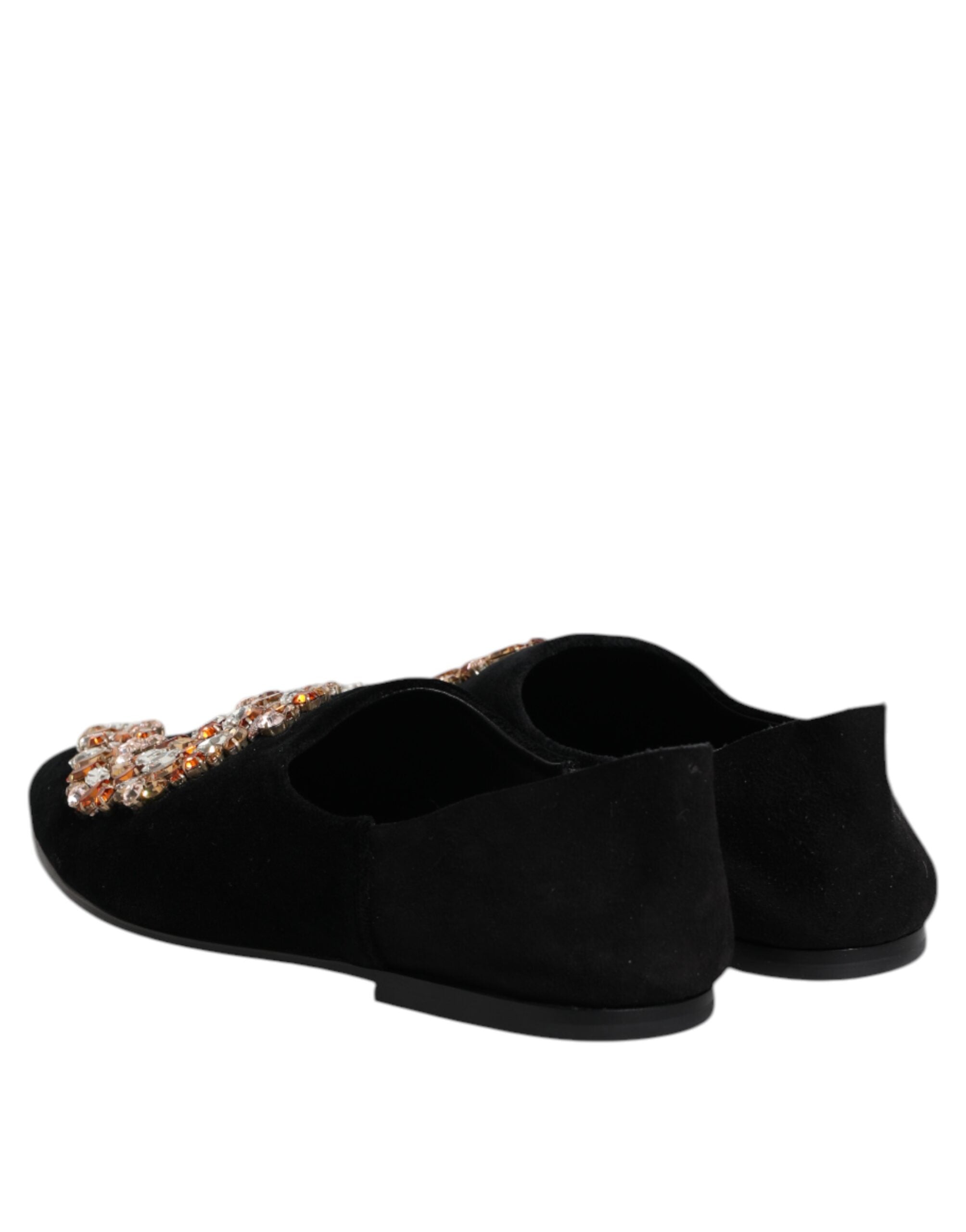 Black Velvet Embellished Loafer Slip On Shoes - ventzia
