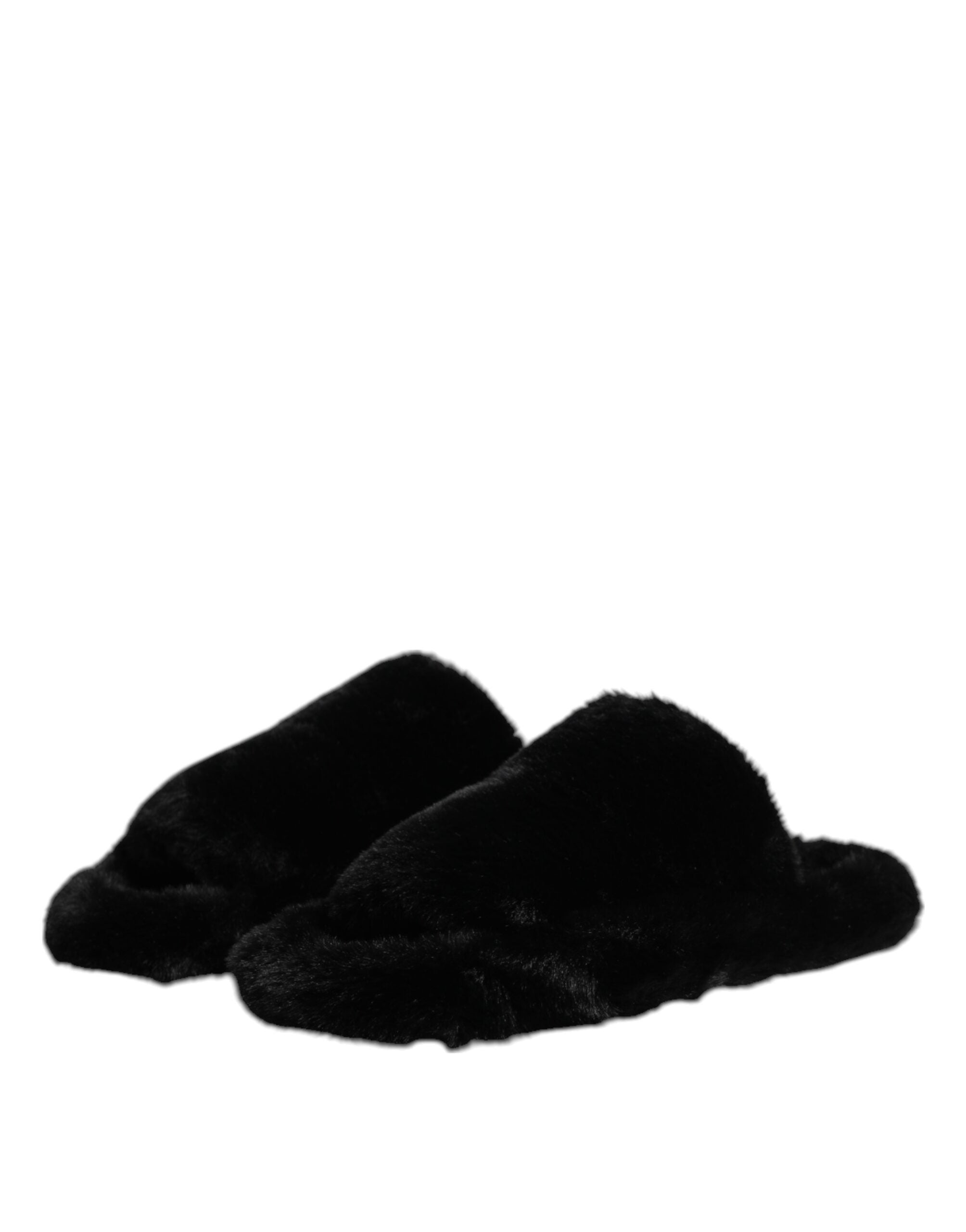 Black Polyester Velvet Slides Slipper Shoes - ventzia