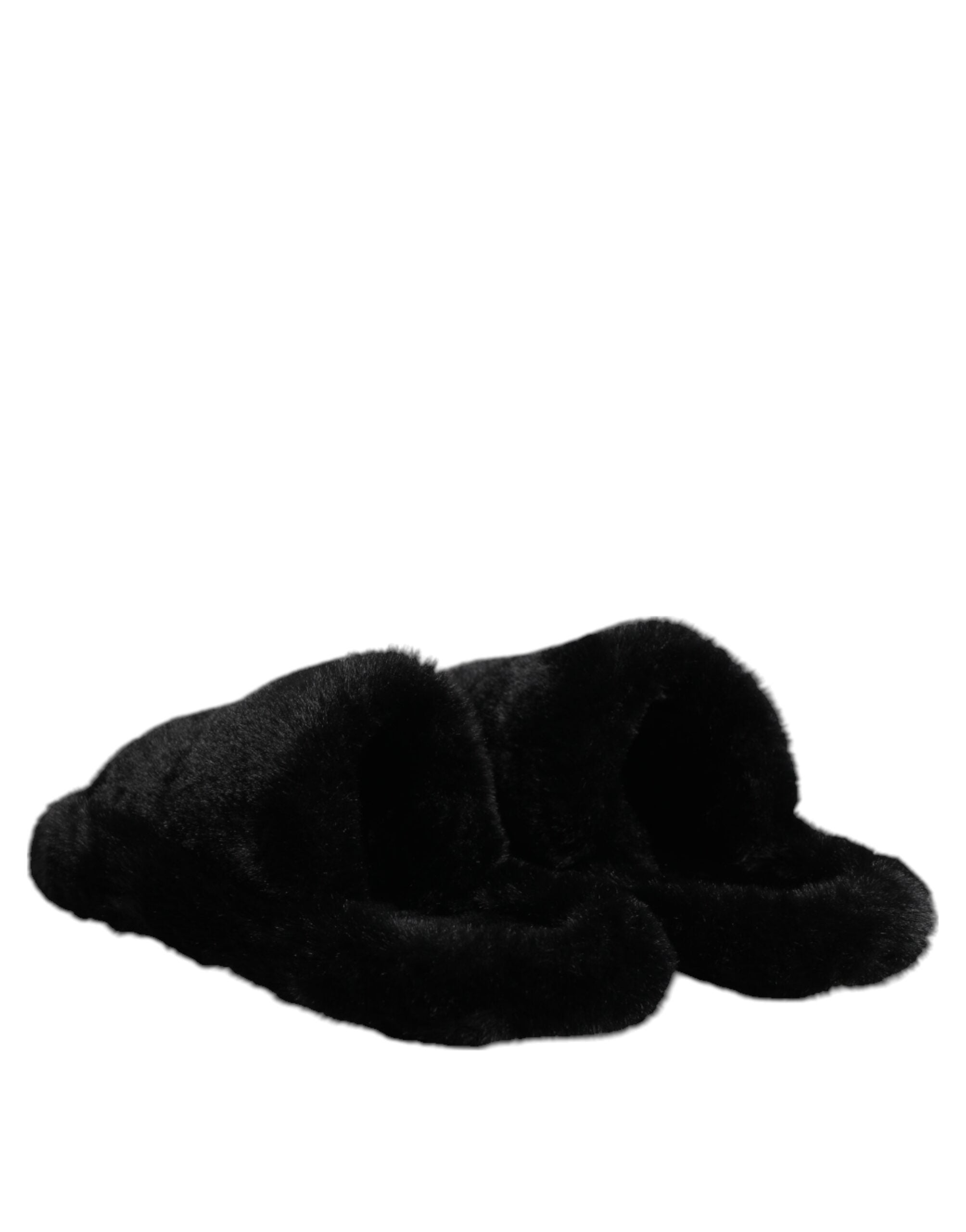 Black Polyester Velvet Slides Slipper Shoes - ventzia