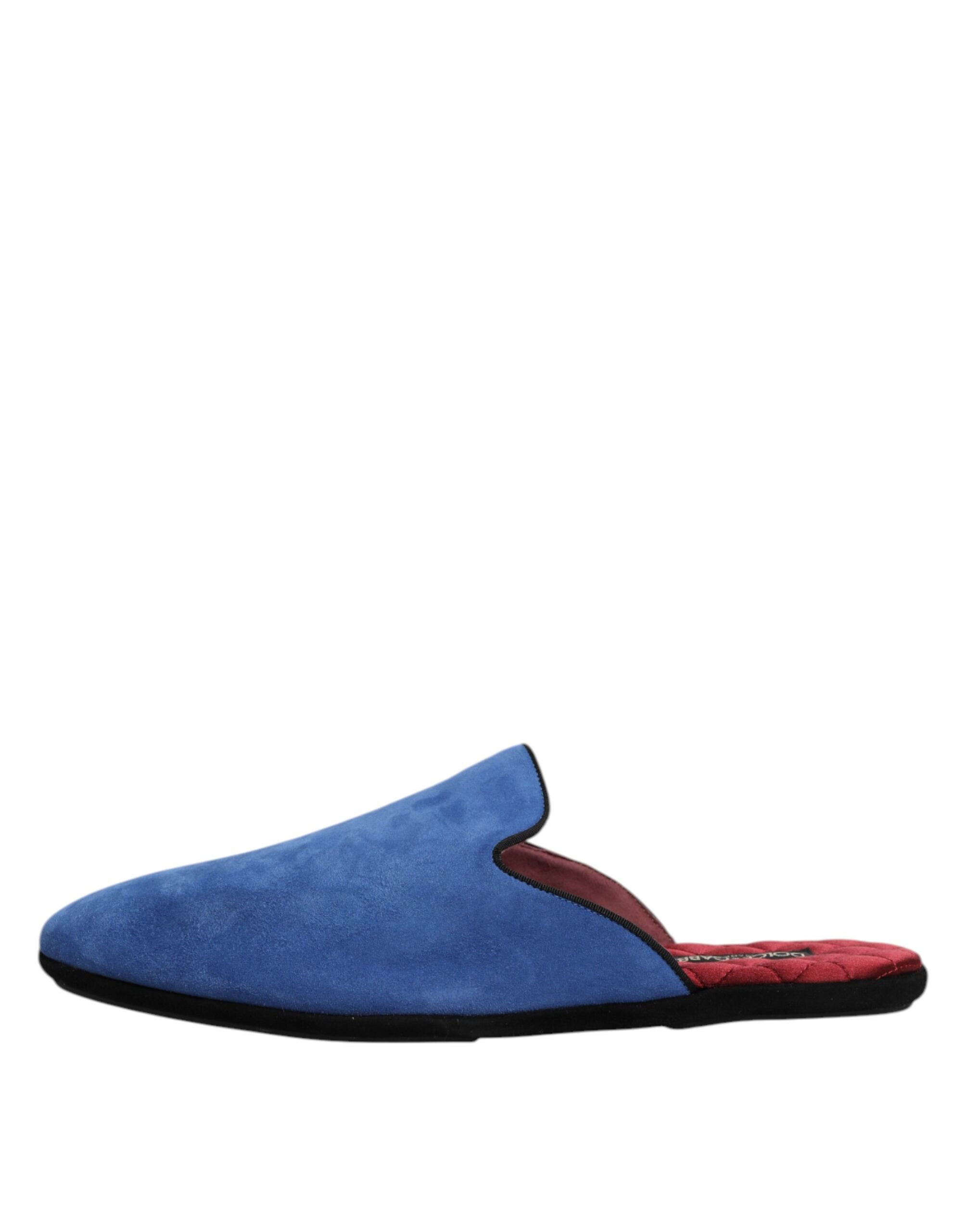 Blue Suede Capra Slides Flat Slipper Shoes - ventzia
