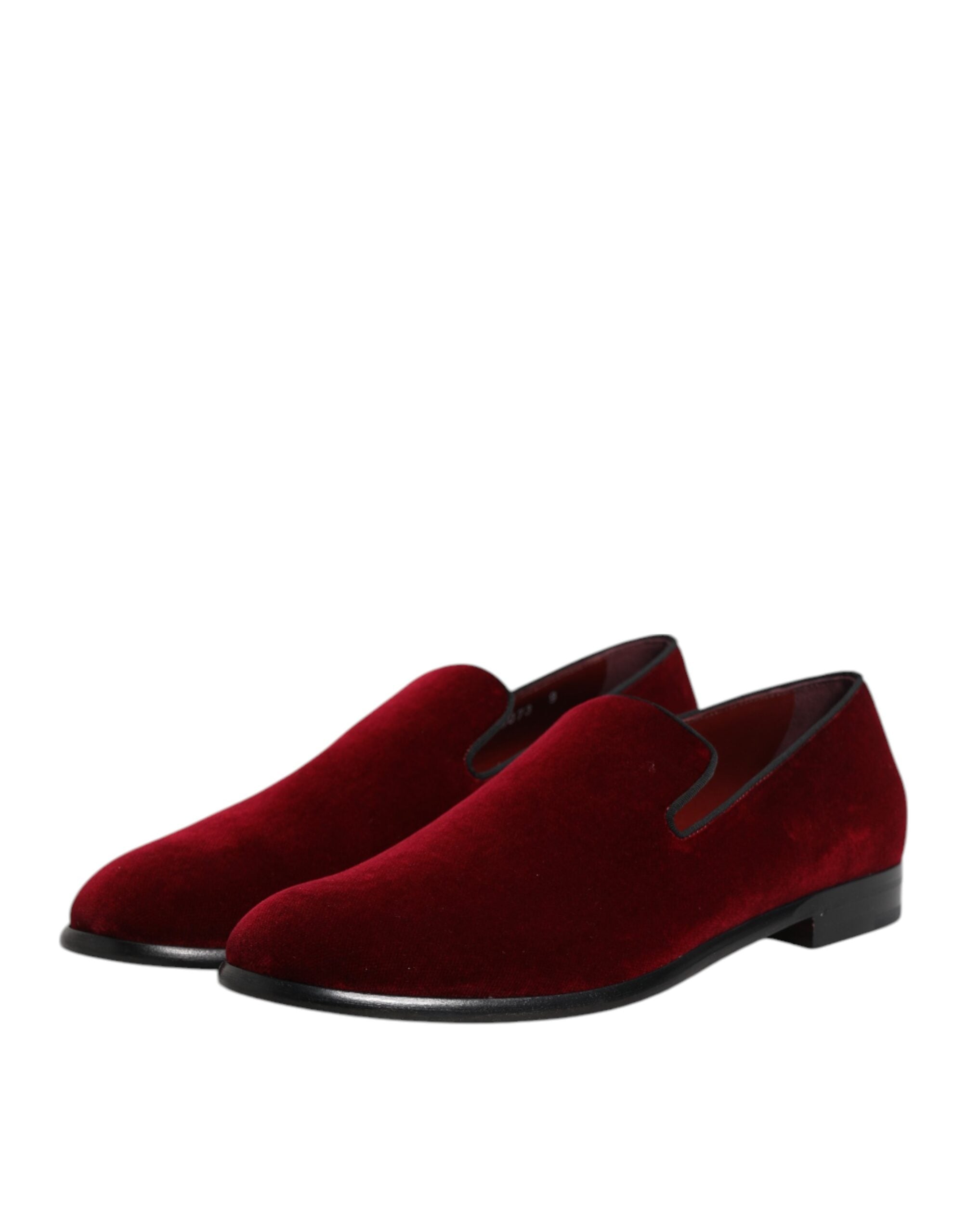 Red Cotton Velvet Slip On Loafers Formal Shoes - ventzia