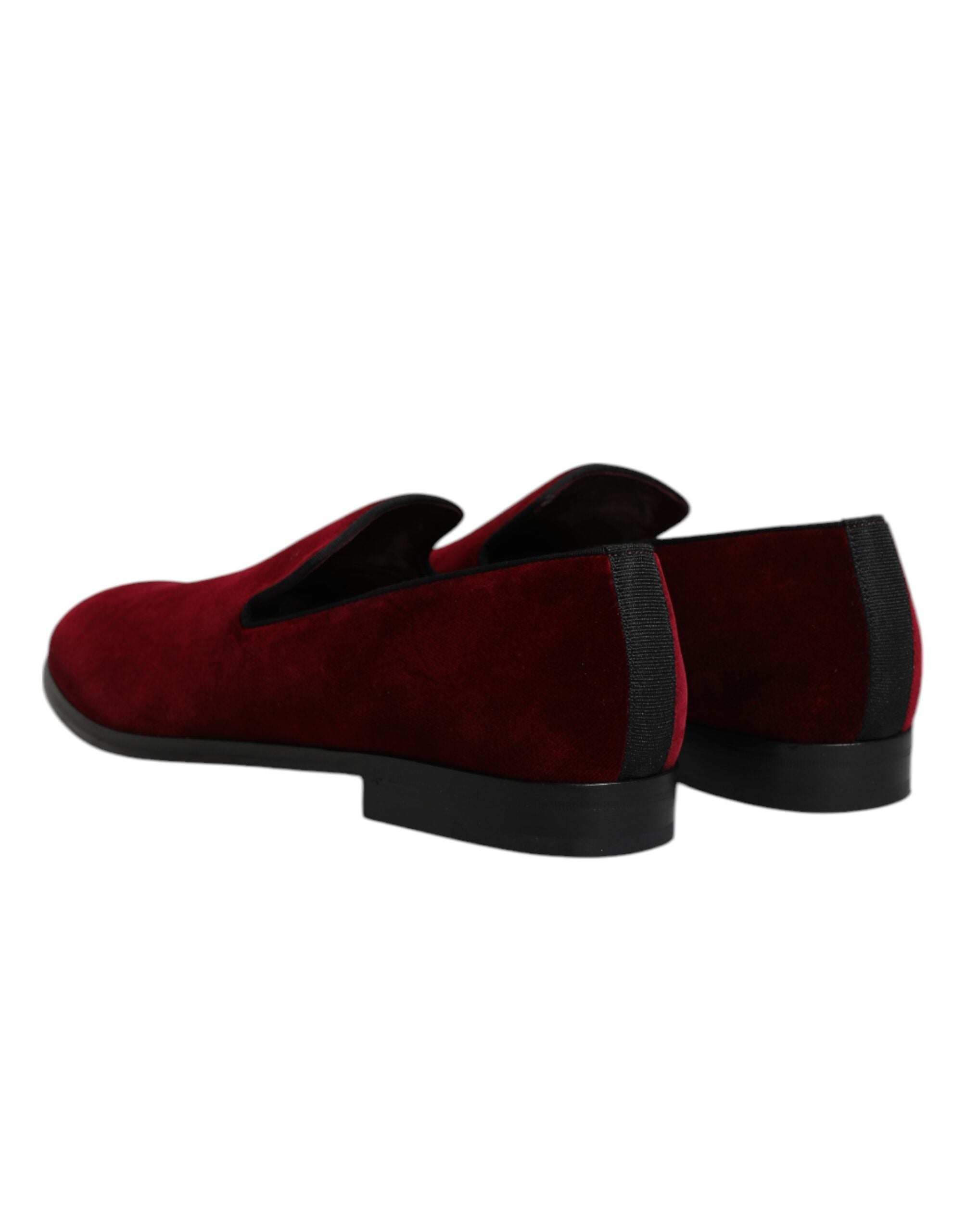 Red Cotton Velvet Slip On Loafers Formal Shoes - ventzia