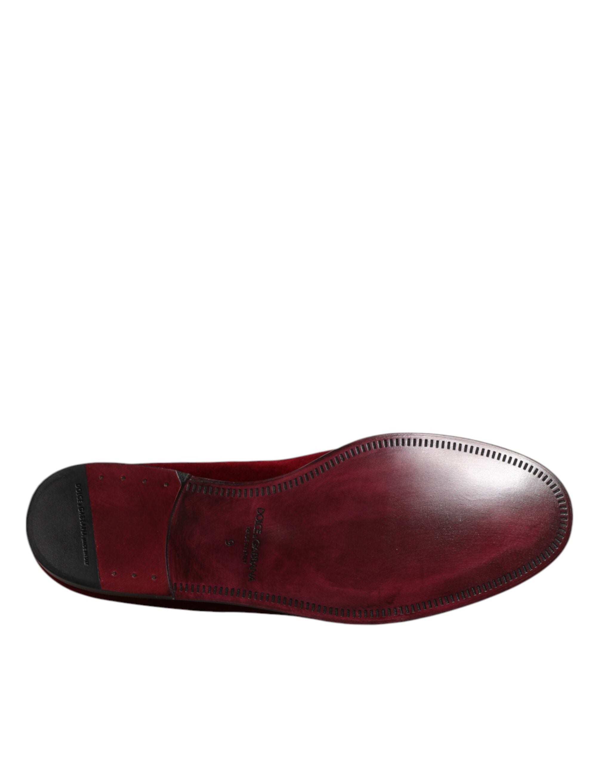 Red Cotton Velvet Slip On Loafers Formal Shoes - ventzia