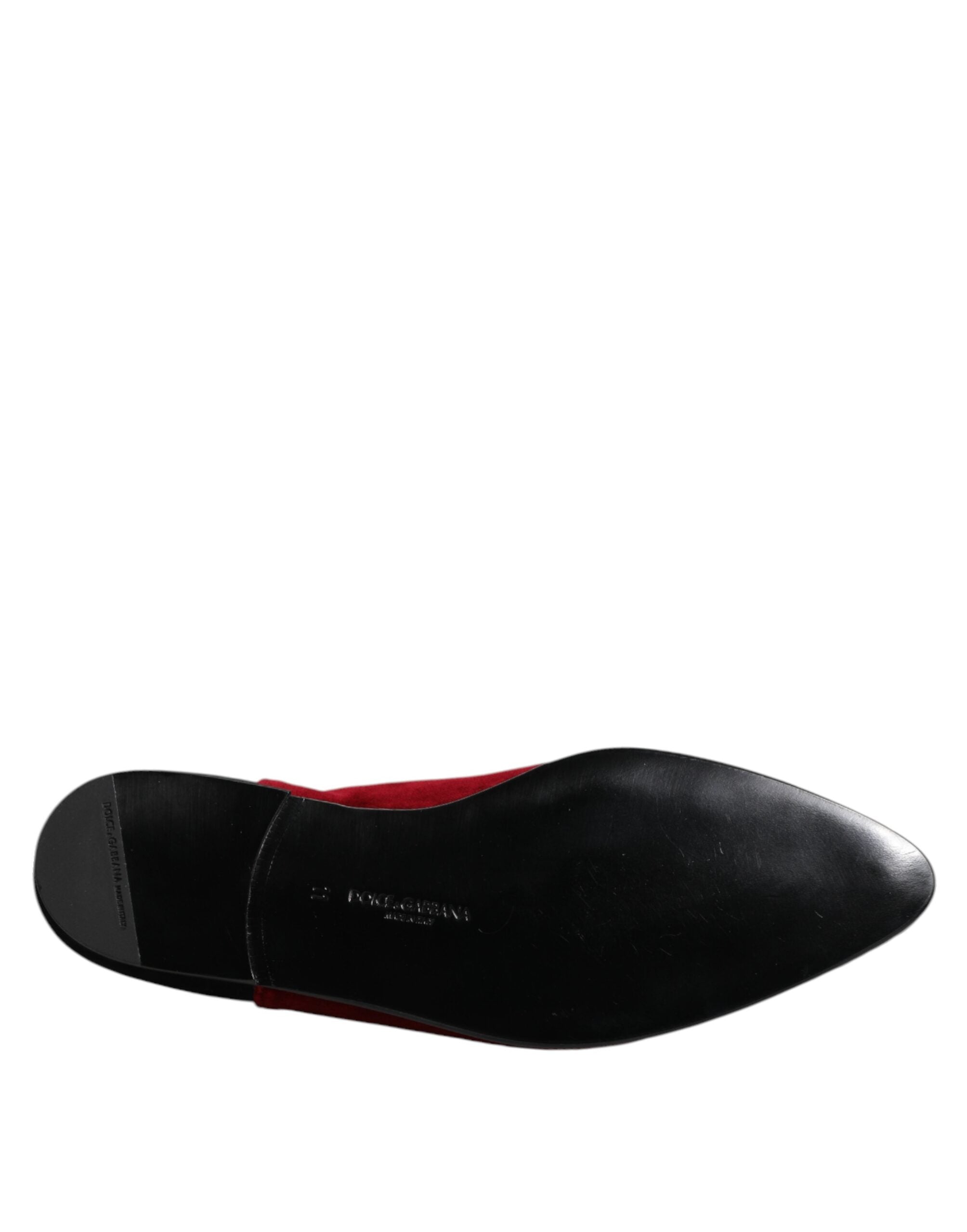 Black Red Velvet Embellished Slip On Shoes - ventzia