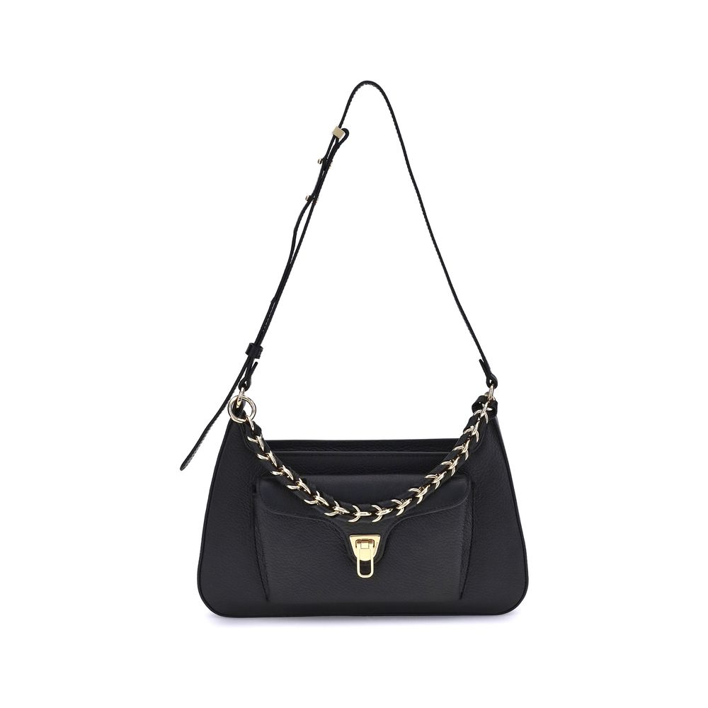 Black Calf Leather Bos Taurus Shoulder Bag - ventzia