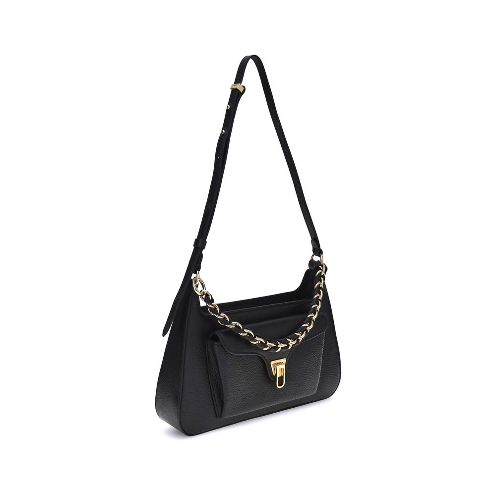 Black Calf Leather Bos Taurus Shoulder Bag - ventzia