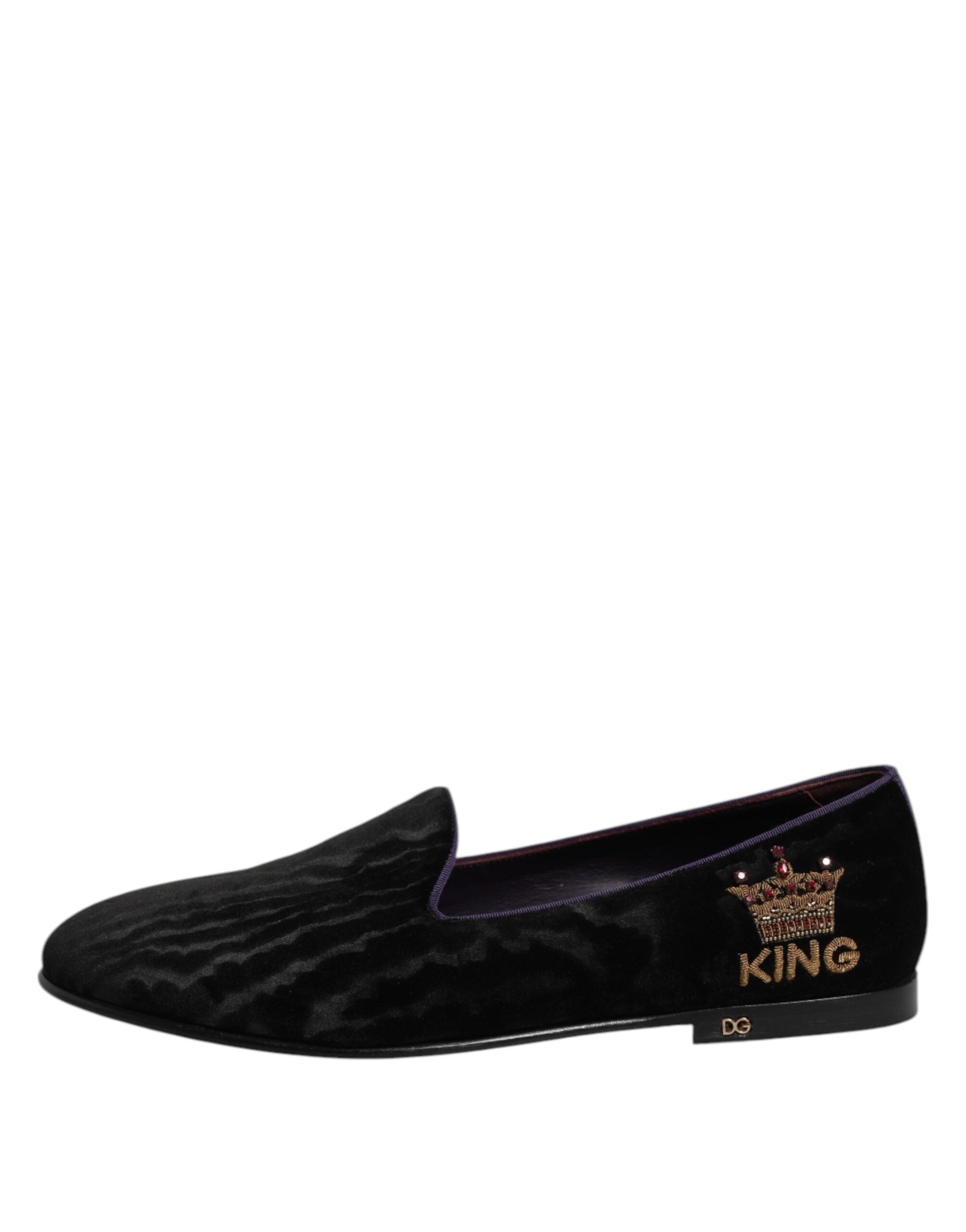 Black DG Crown Embroidery Loafers Slip On Shoes - ventzia