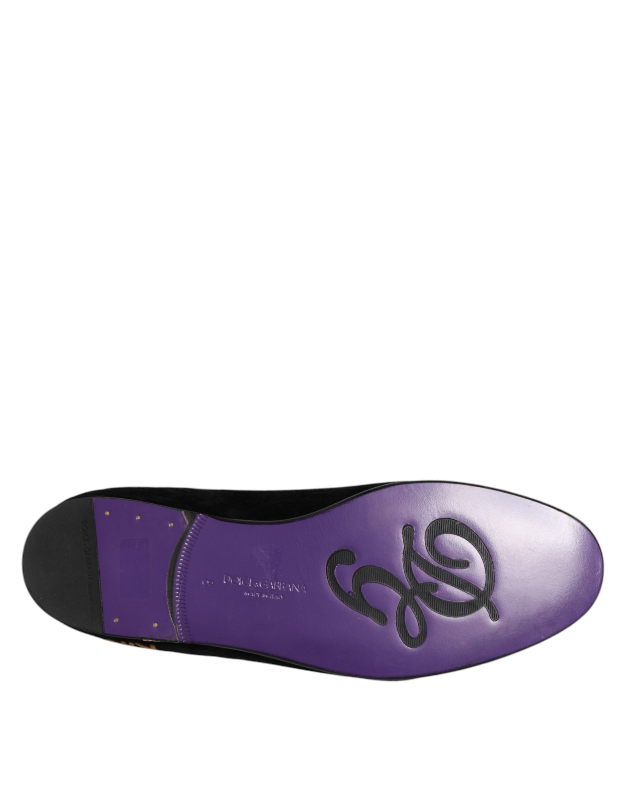 Black DG Crown Embroidery Loafers Slip On Shoes - ventzia