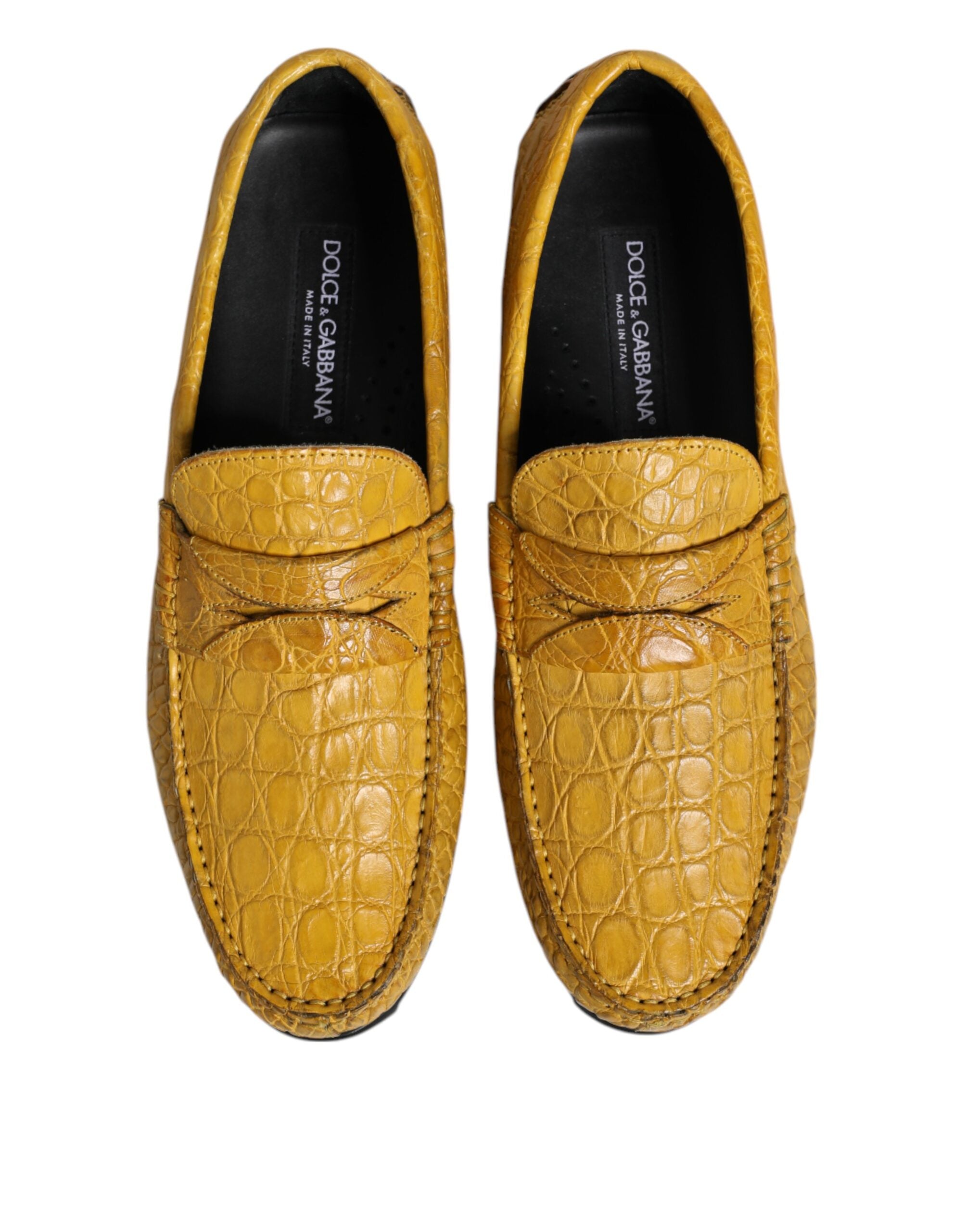 Yellow Exotic Leather Loafers Slip On Shoes - ventzia