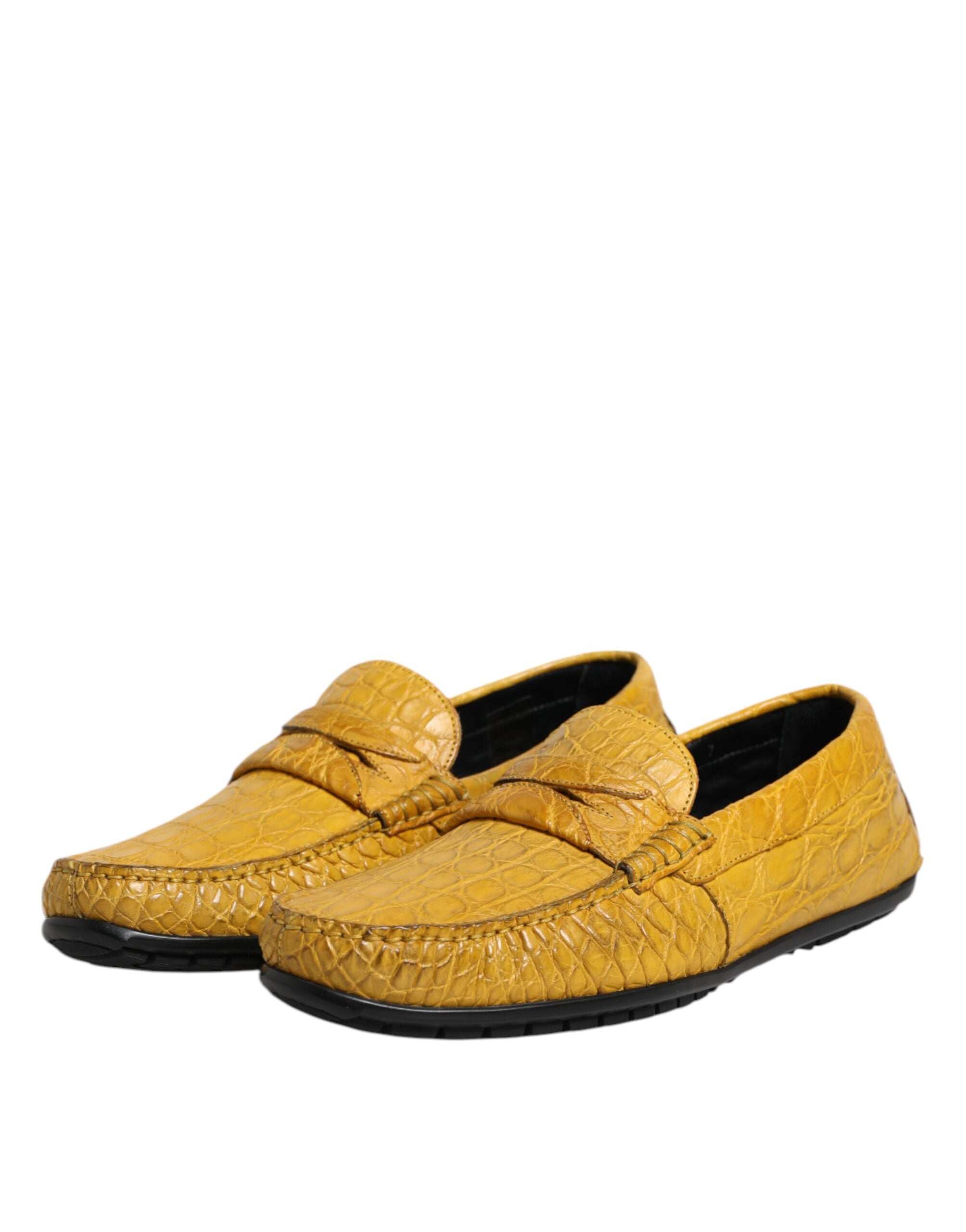Yellow Exotic Leather Loafers Slip On Shoes - ventzia