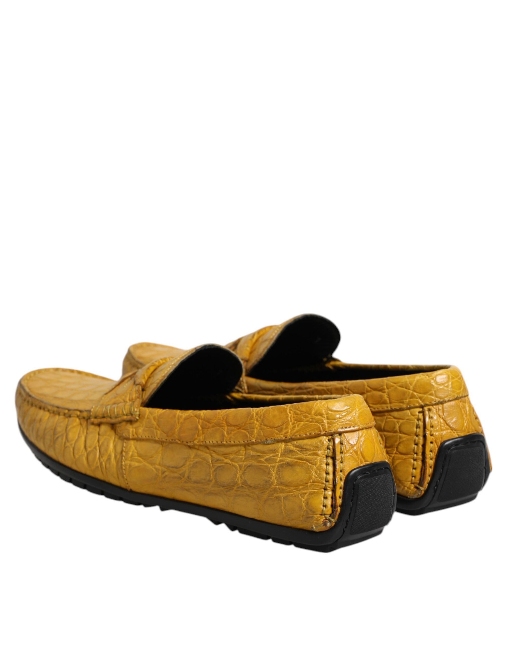 Yellow Exotic Leather Loafers Slip On Shoes - ventzia