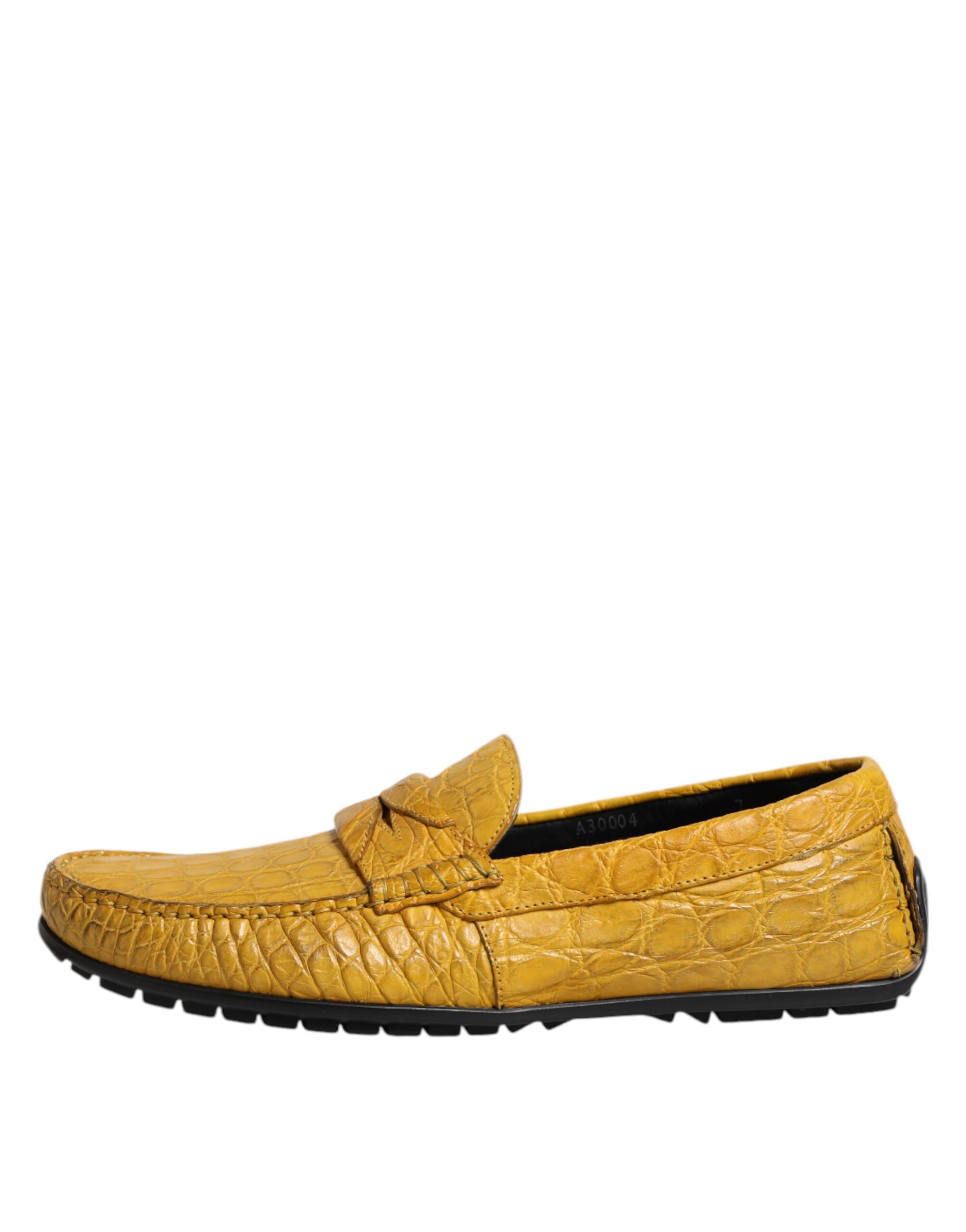Yellow Exotic Leather Loafers Slip On Shoes - ventzia