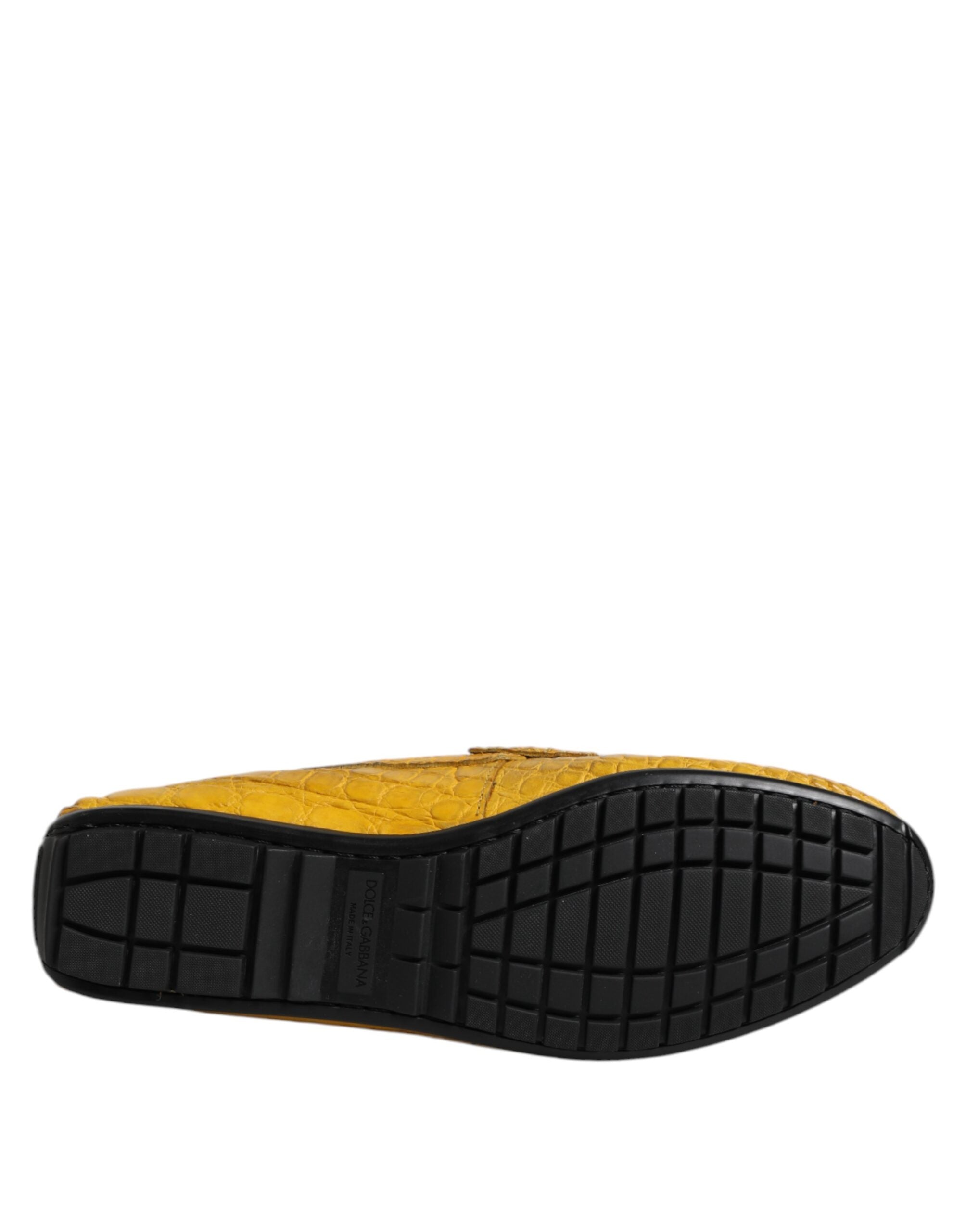 Yellow Exotic Leather Loafers Slip On Shoes - ventzia