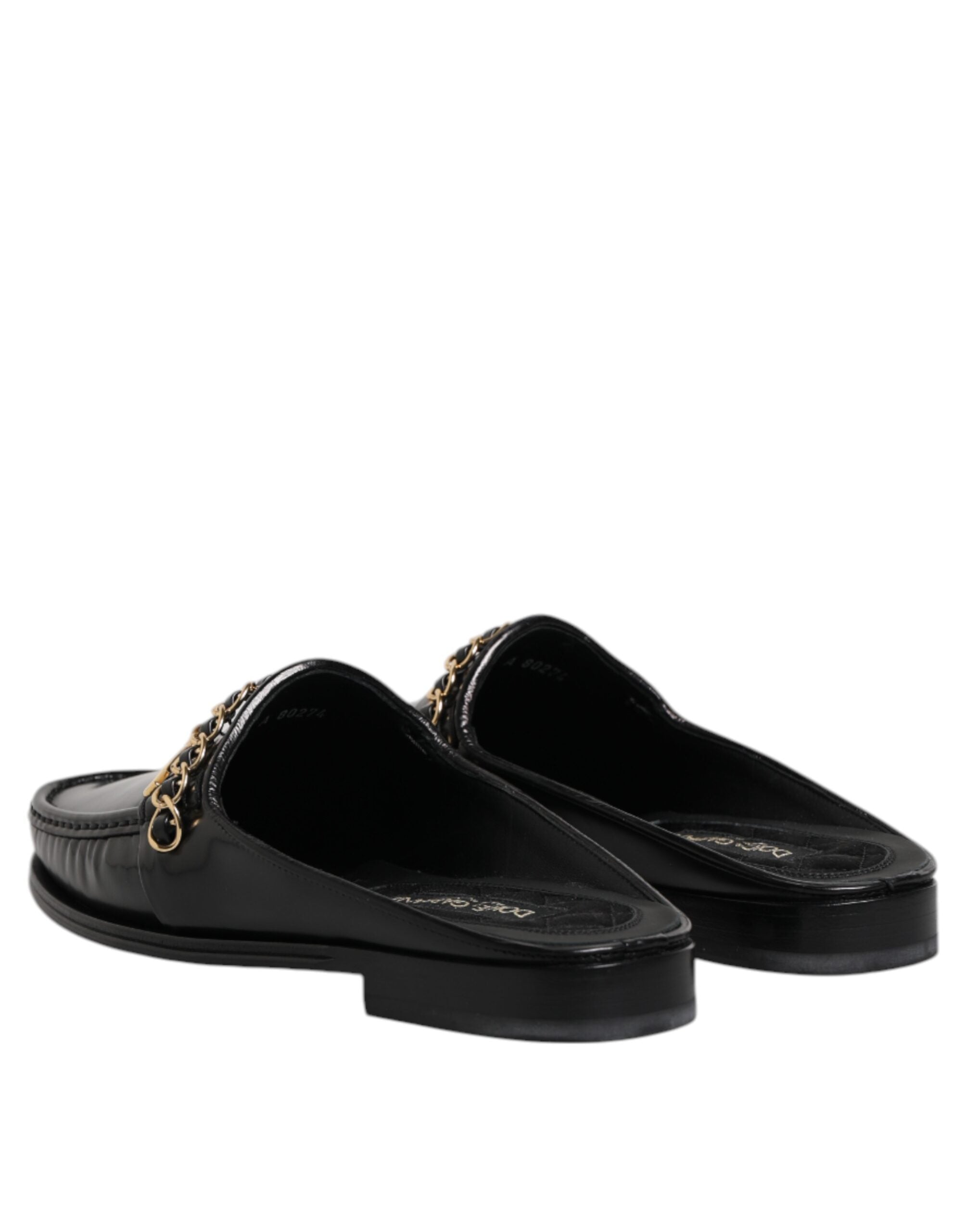 Black Leather DG Chain Embellished Sandals Shoes - ventzia