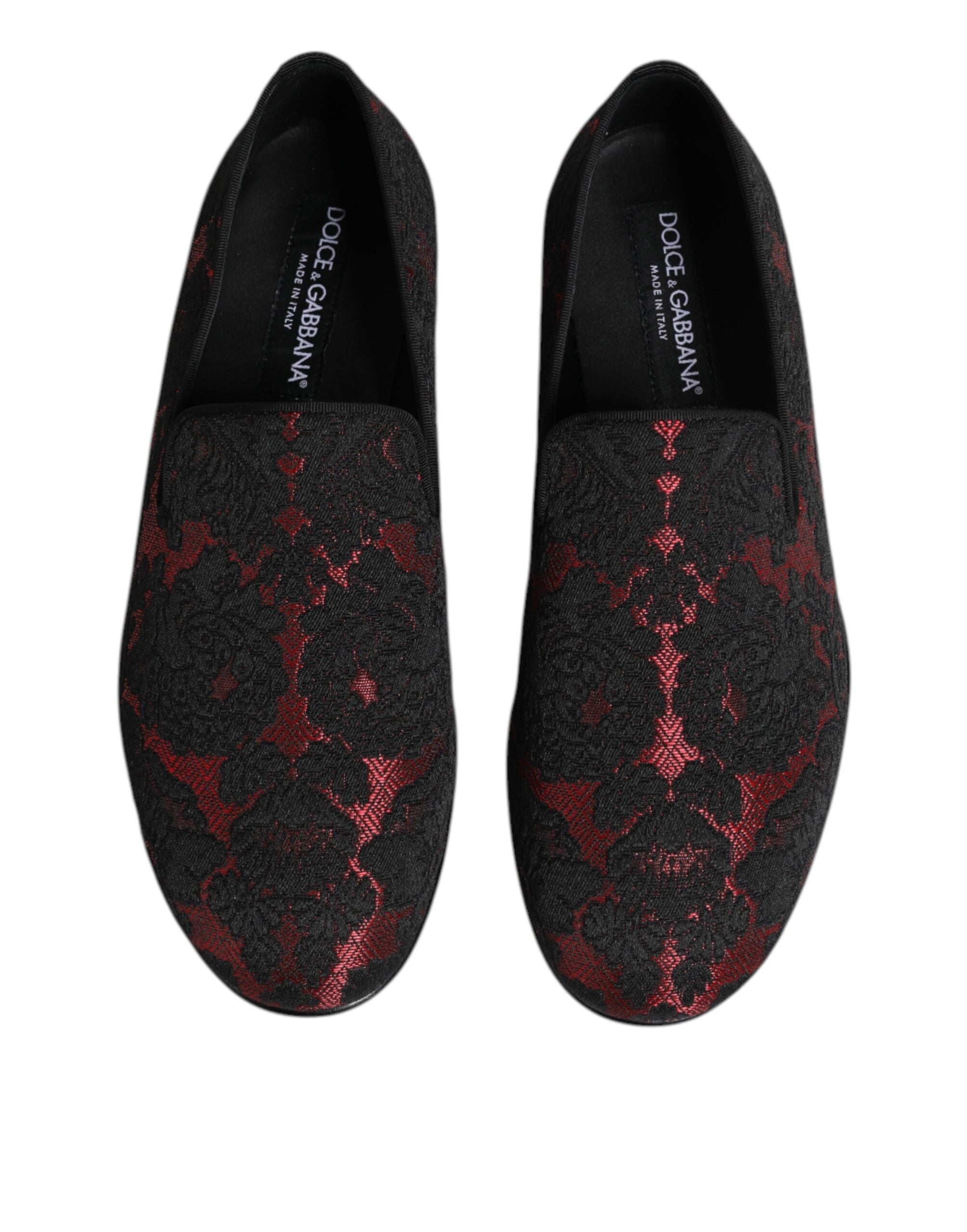 Red Black Jacquard Slip On Men Loafers Shoes - ventzia