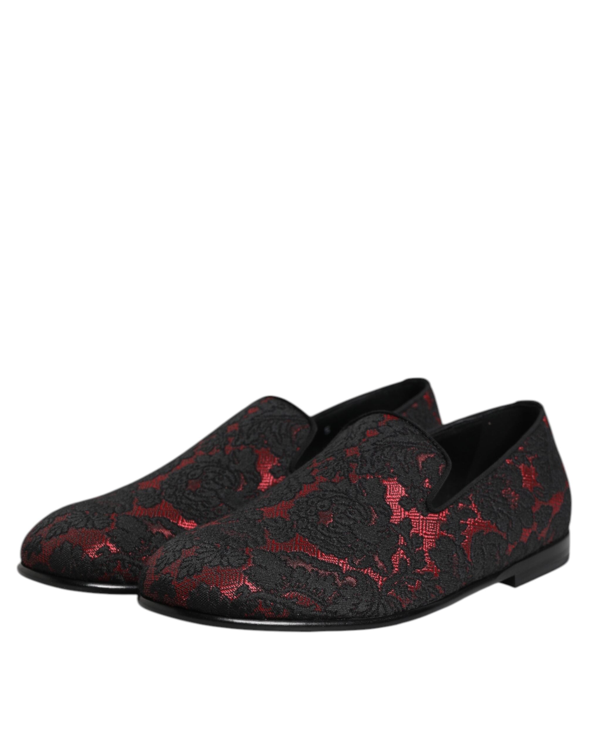 Red Black Jacquard Slip On Men Loafers Shoes - ventzia
