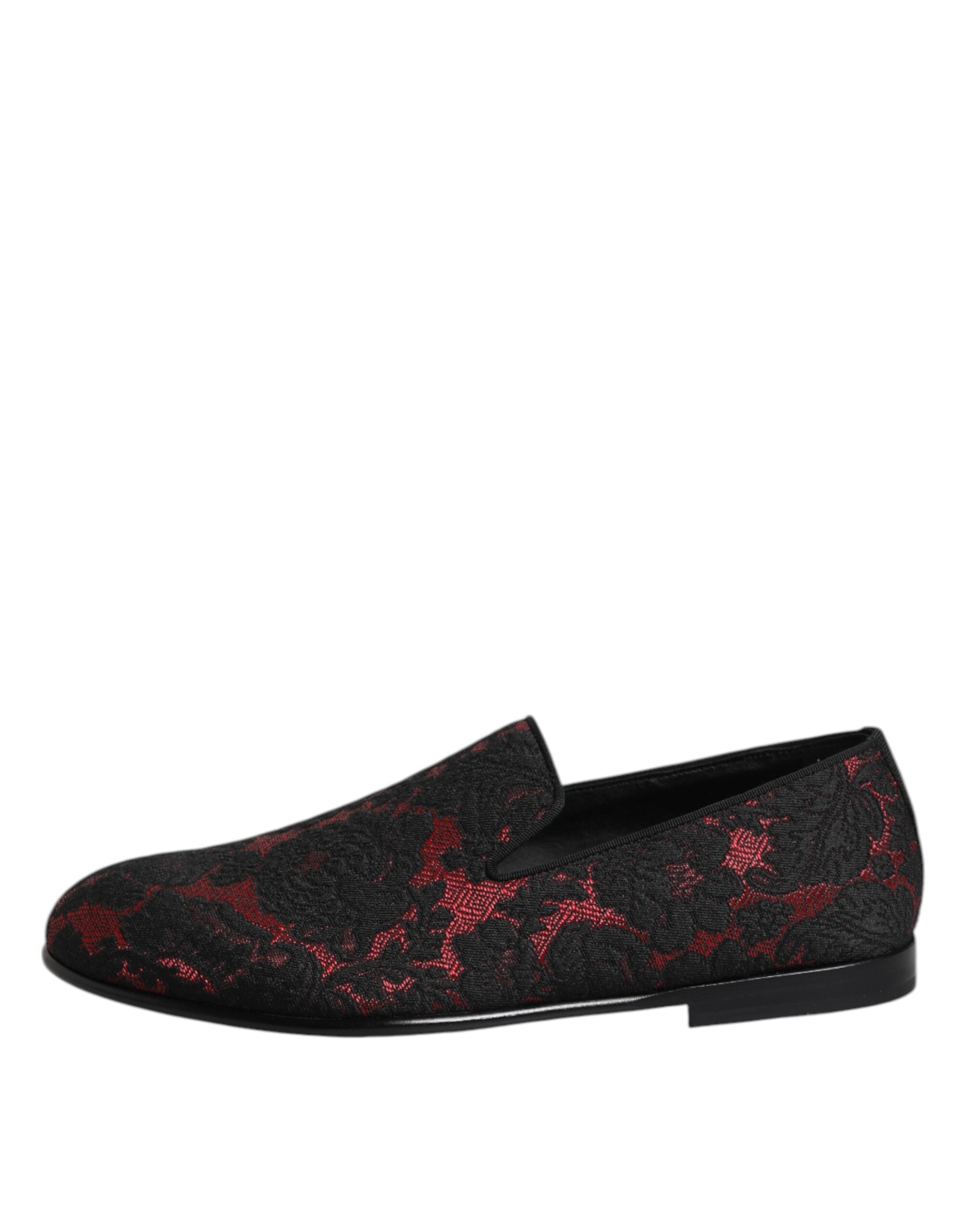 Red Black Jacquard Slip On Men Loafers Shoes - ventzia