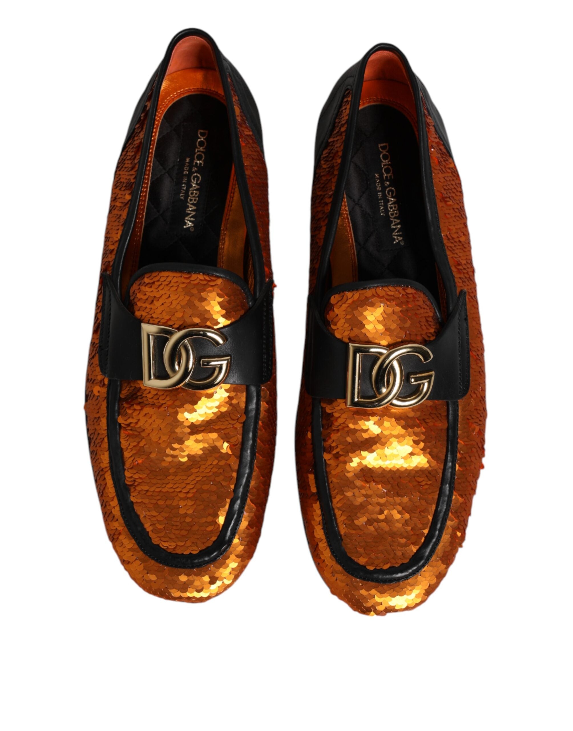 Orange Sequin Embellished Men Loafers Shoes - ventzia