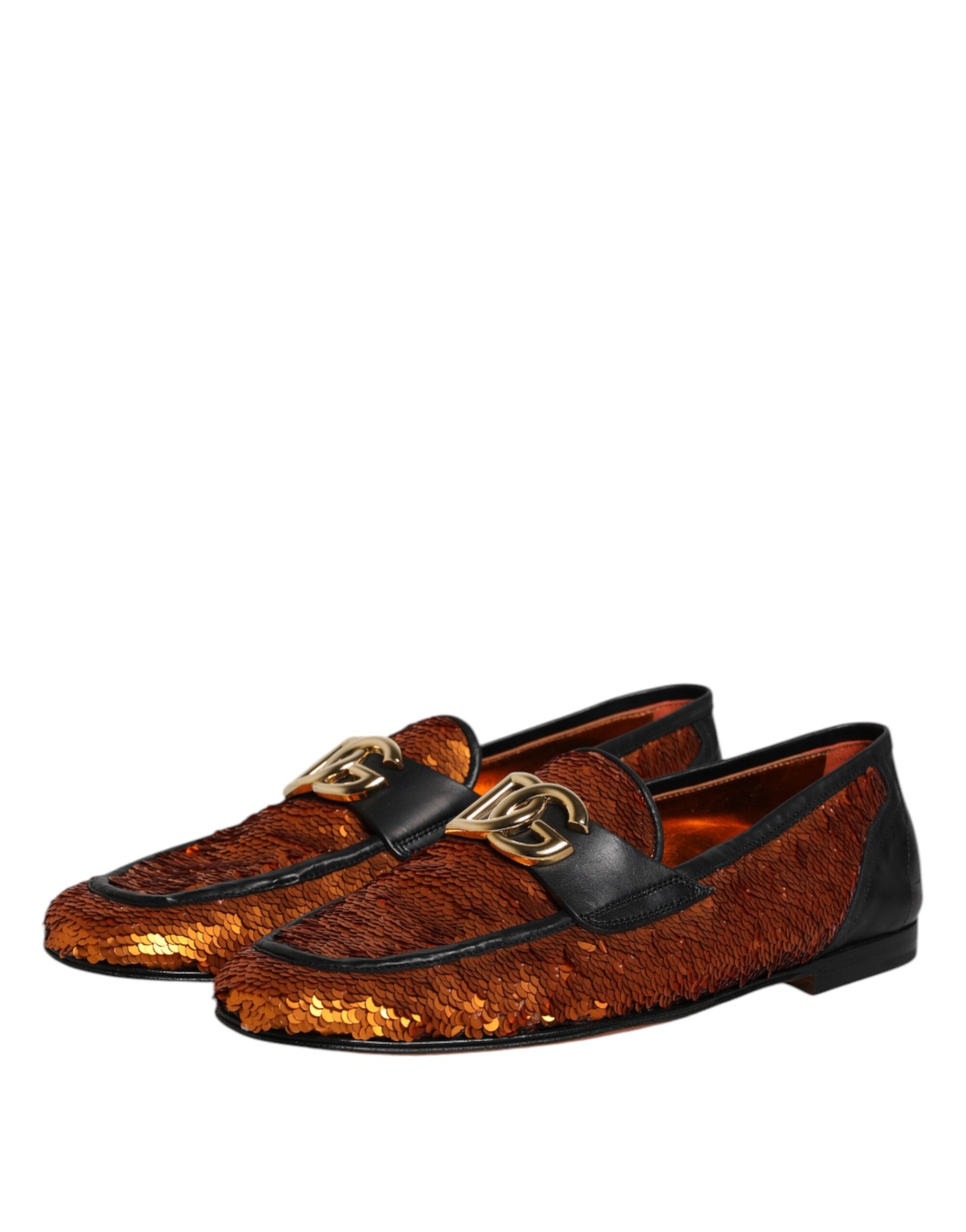 Orange Sequin Embellished Men Loafers Shoes - ventzia