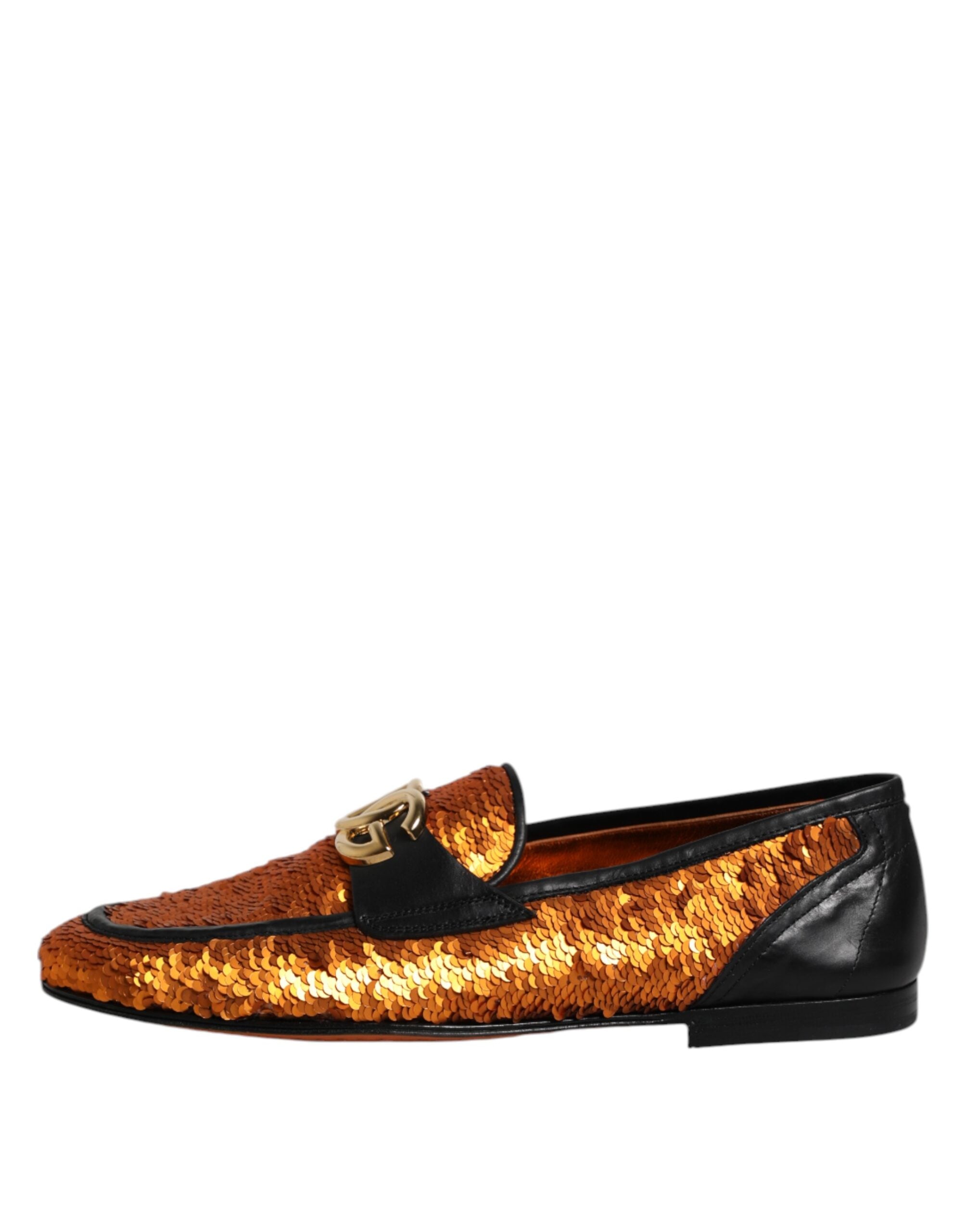 Orange Sequin Embellished Men Loafers Shoes - ventzia