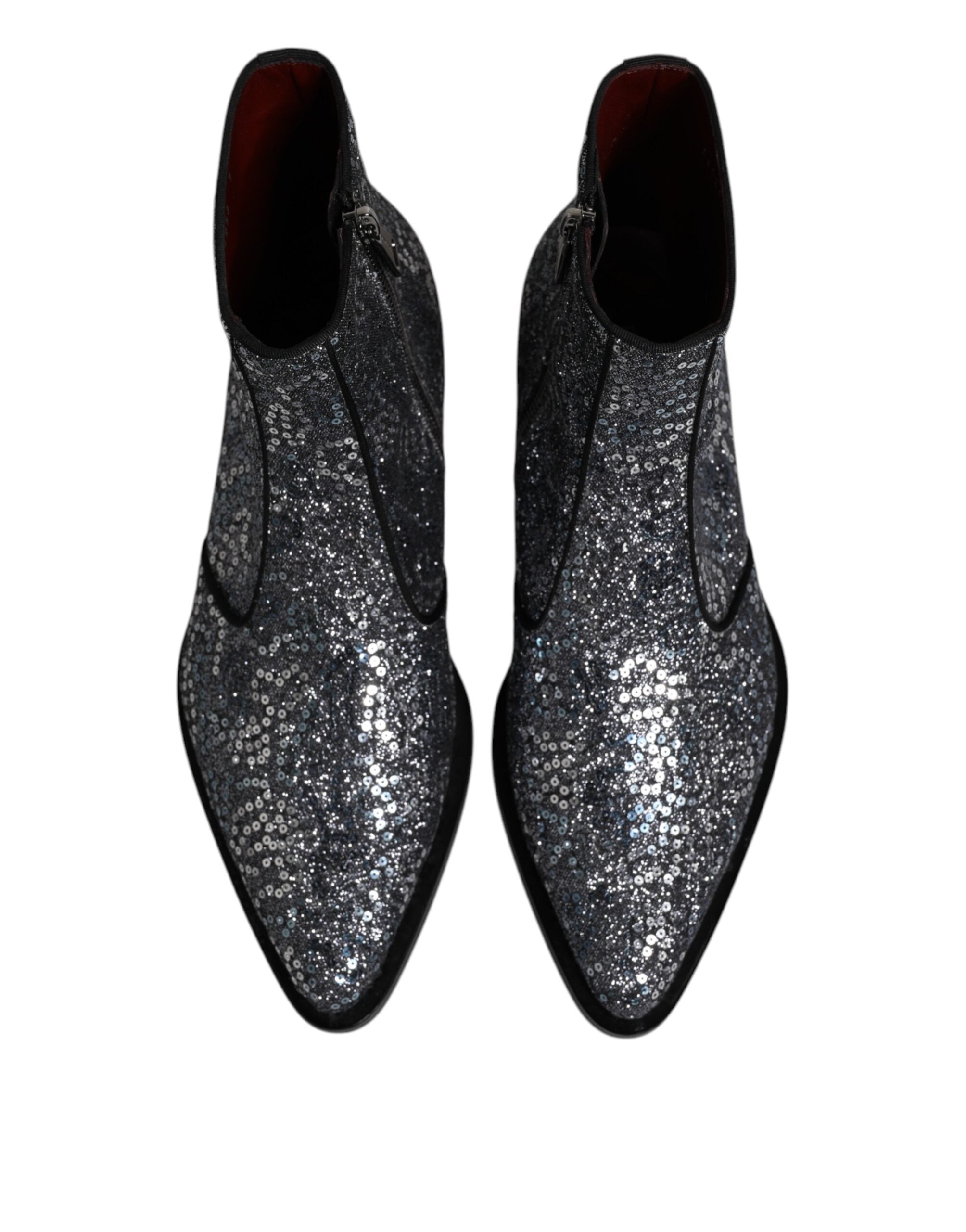 Dark Gray Cotton Sequined Chelsea Boots Shoes - ventzia