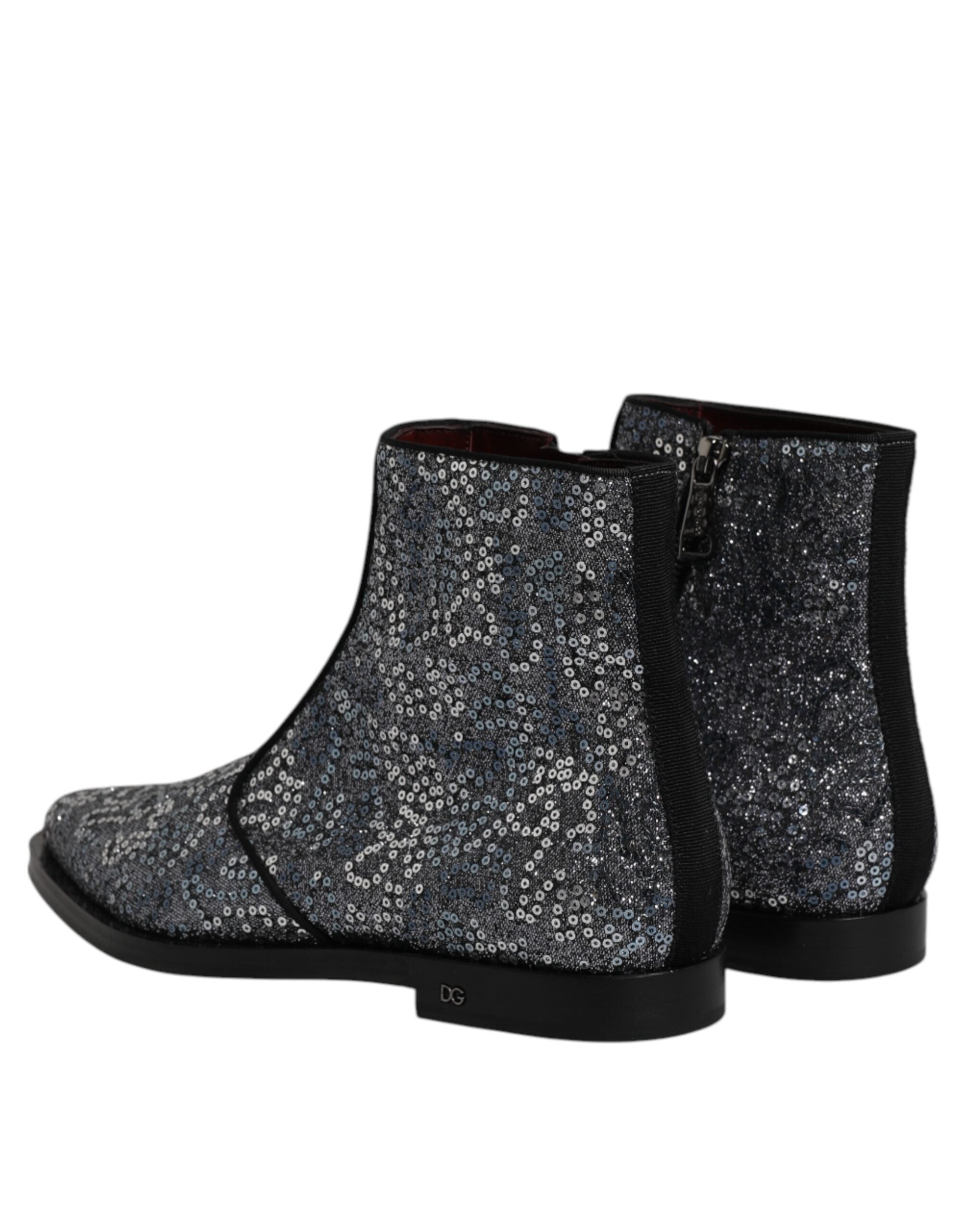 Dark Gray Cotton Sequined Chelsea Boots Shoes - ventzia