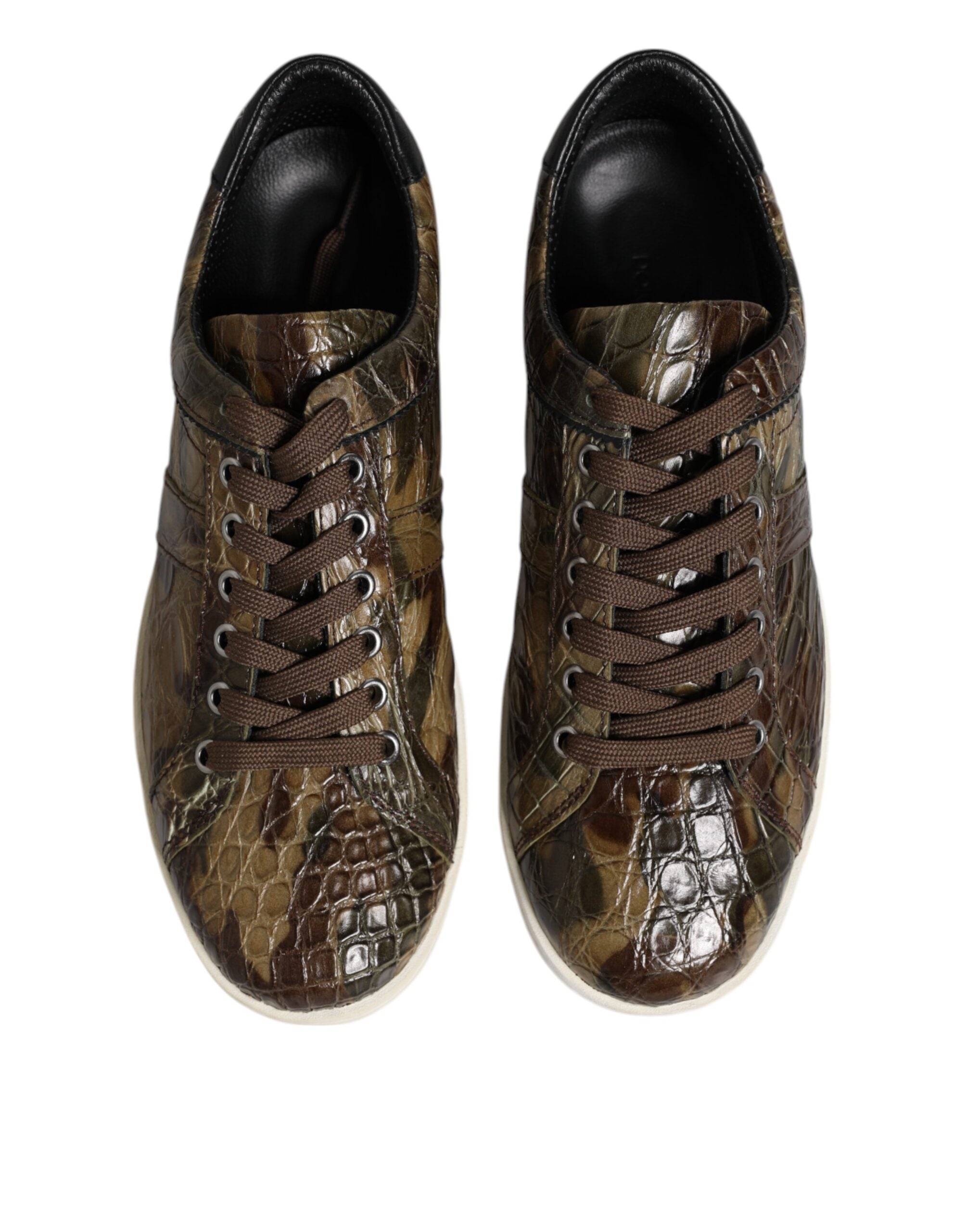 Brown Exotic Leather Low Top Sneakers Shoes - ventzia