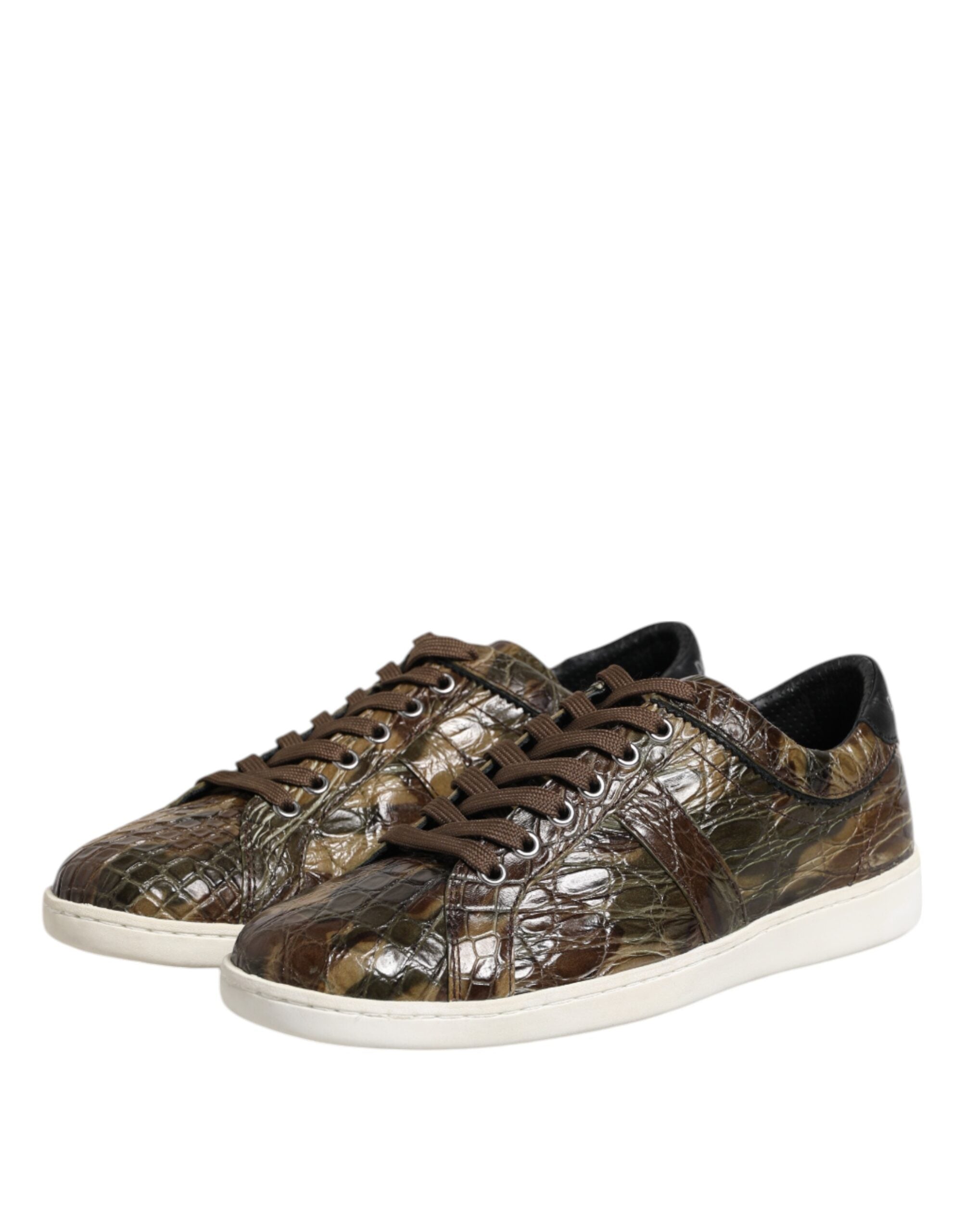 Brown Exotic Leather Low Top Sneakers Shoes - ventzia
