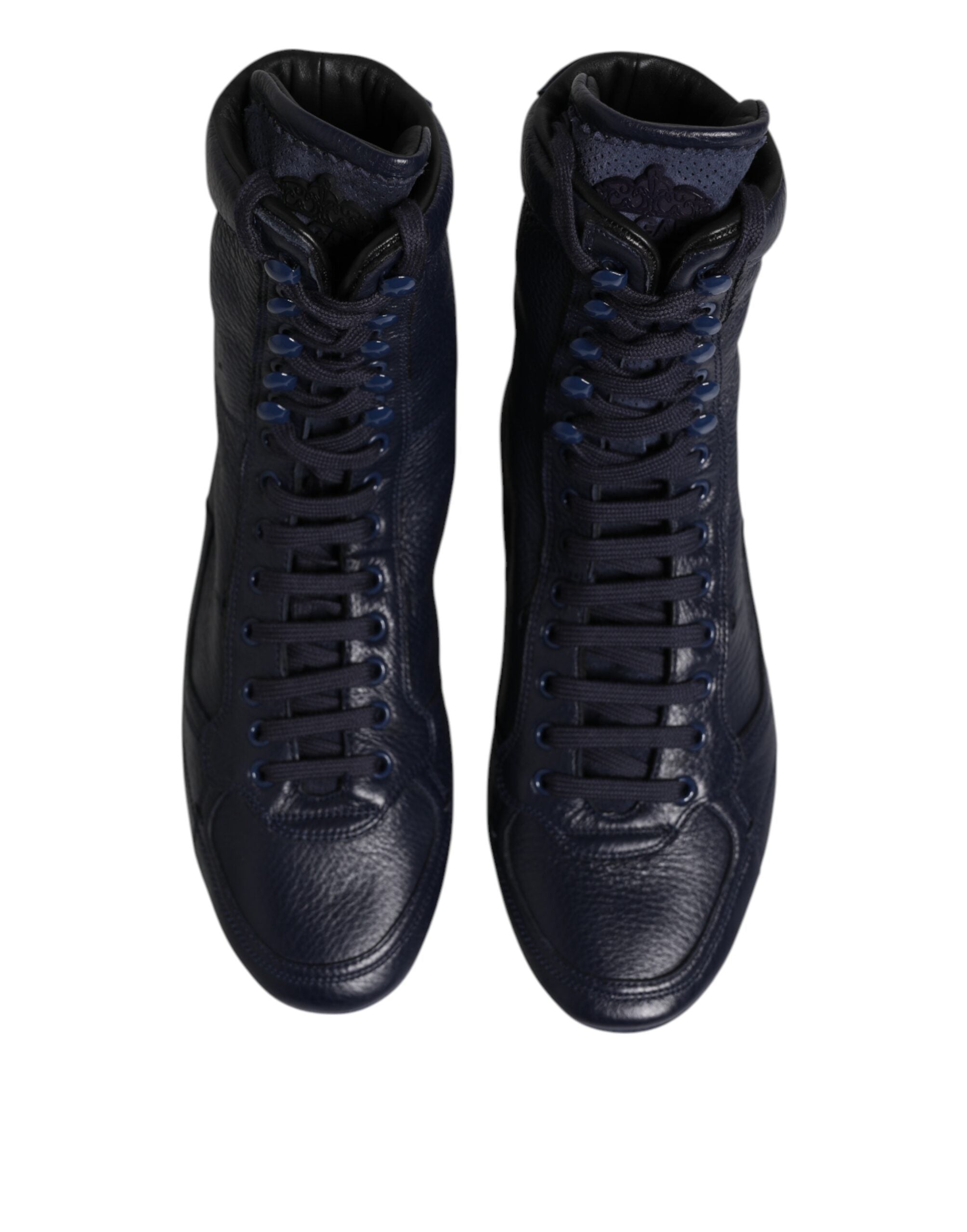 Dark Blue Leather KING High Top Sneakers Shoes - ventzia